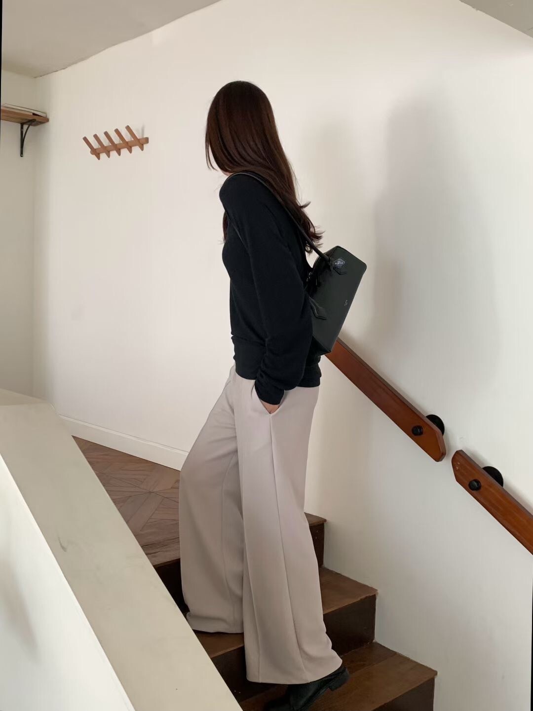 後腰鬆緊壓褶中線感西裝褲長褲-F / 2色