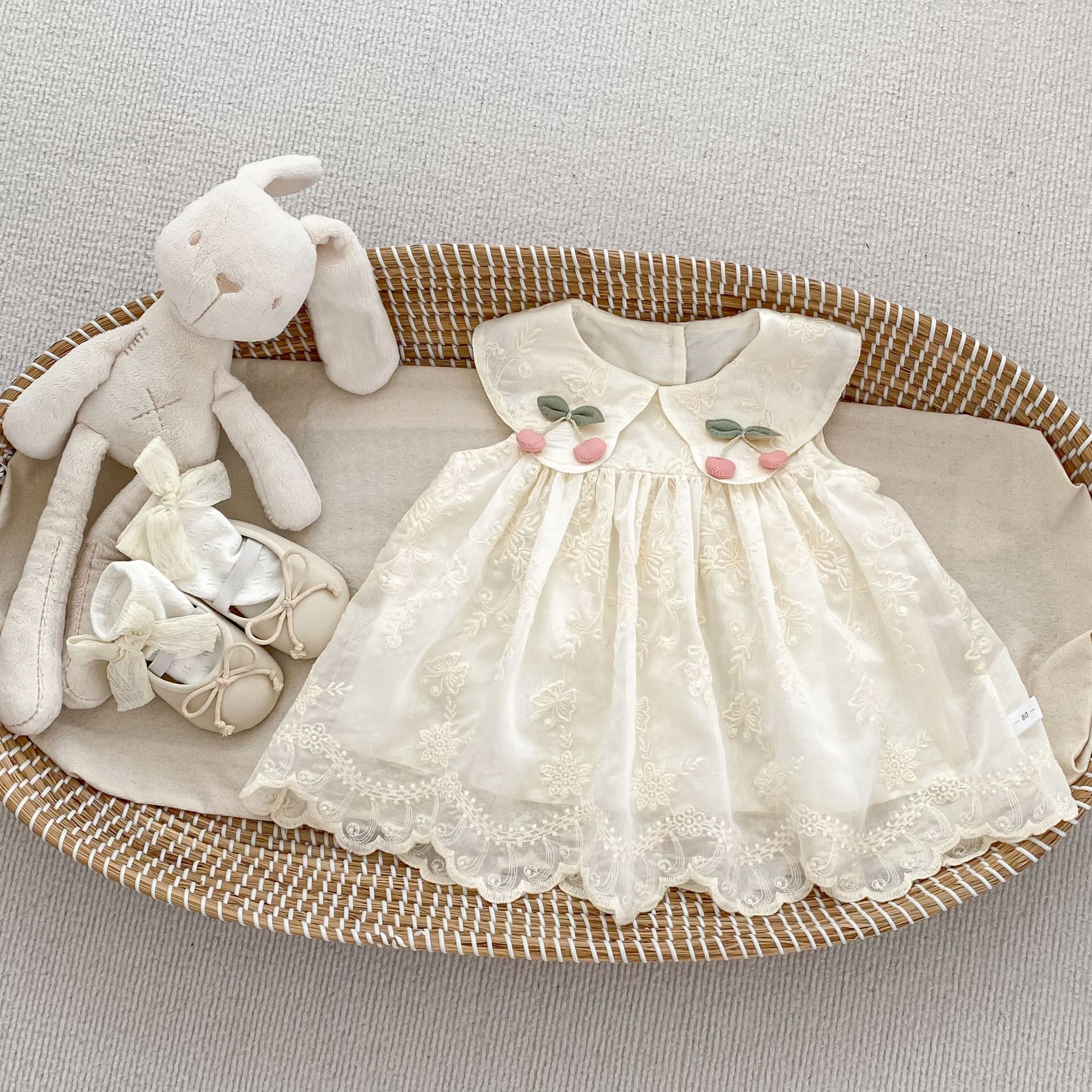 【H0504】甜美櫻桃領刺繡蕾絲洋裝(73-120)