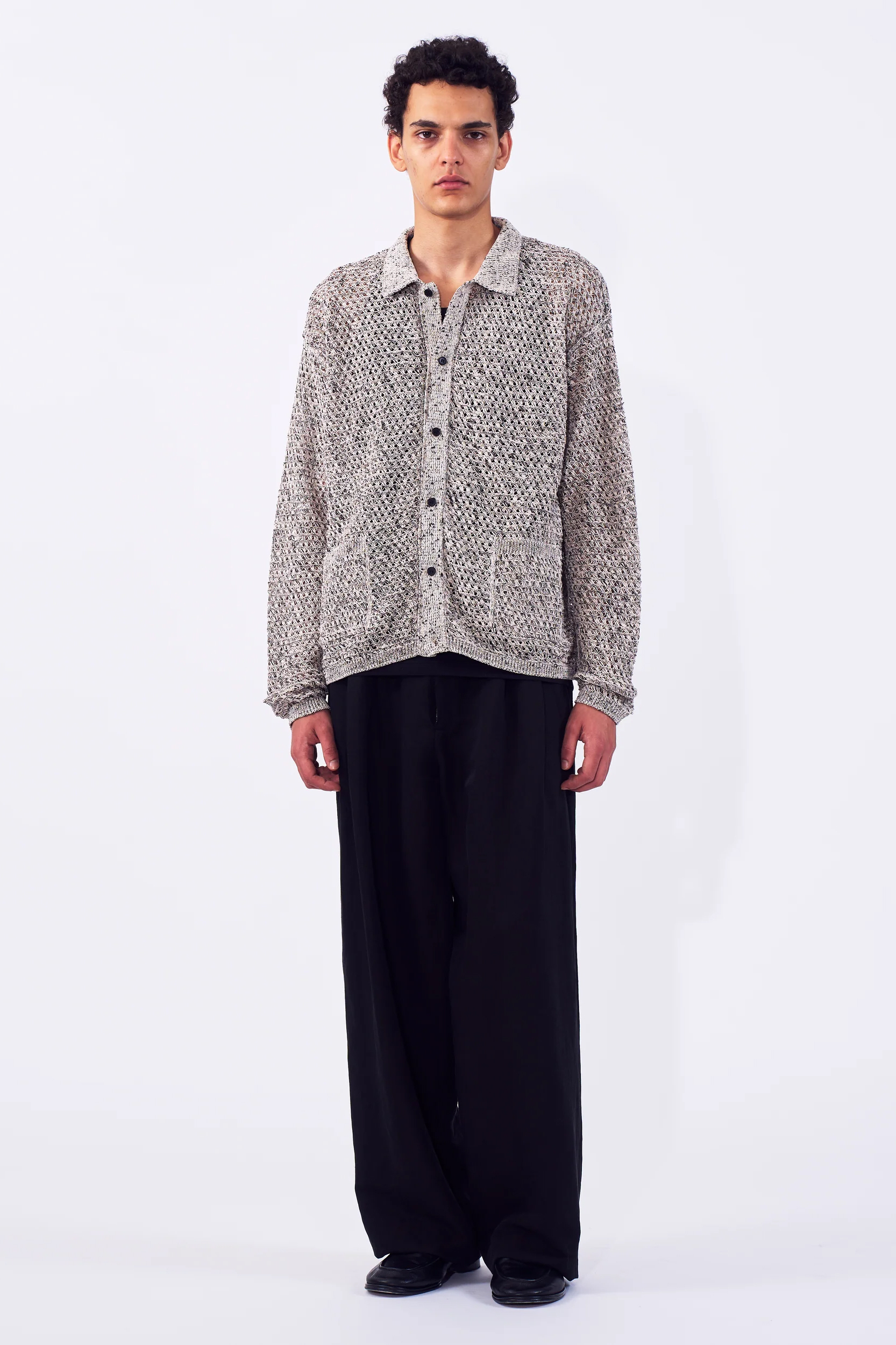 YOKE MESH KNIT SHIRT CARDIGAN