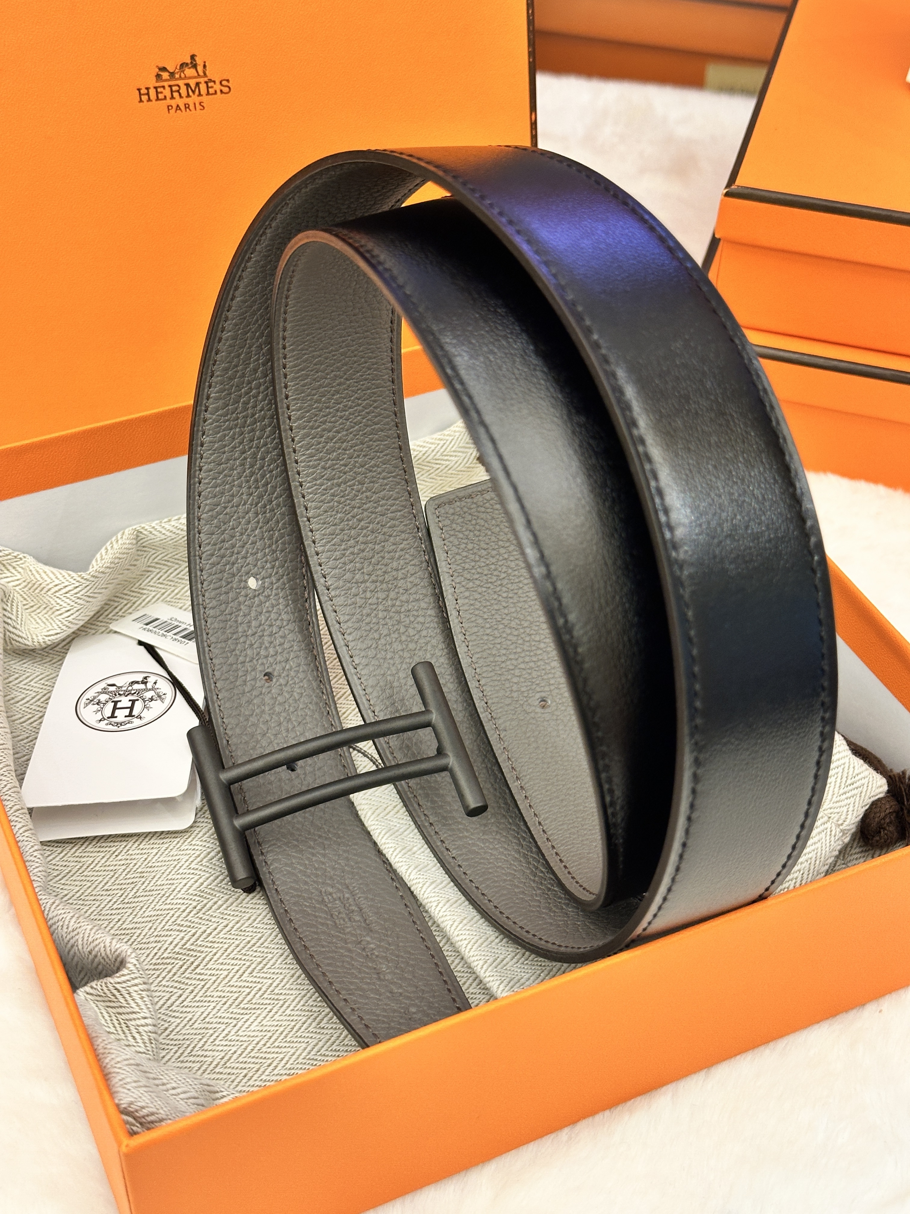 Hermes belt men 32mm black H buckle
