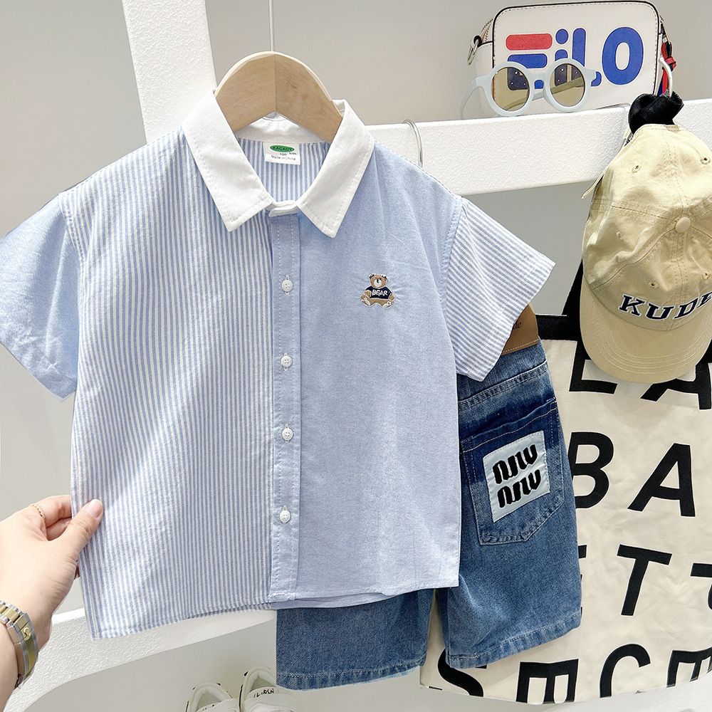 【H0506】韓系寬鬆刺繡小熊襯衫(90-150)