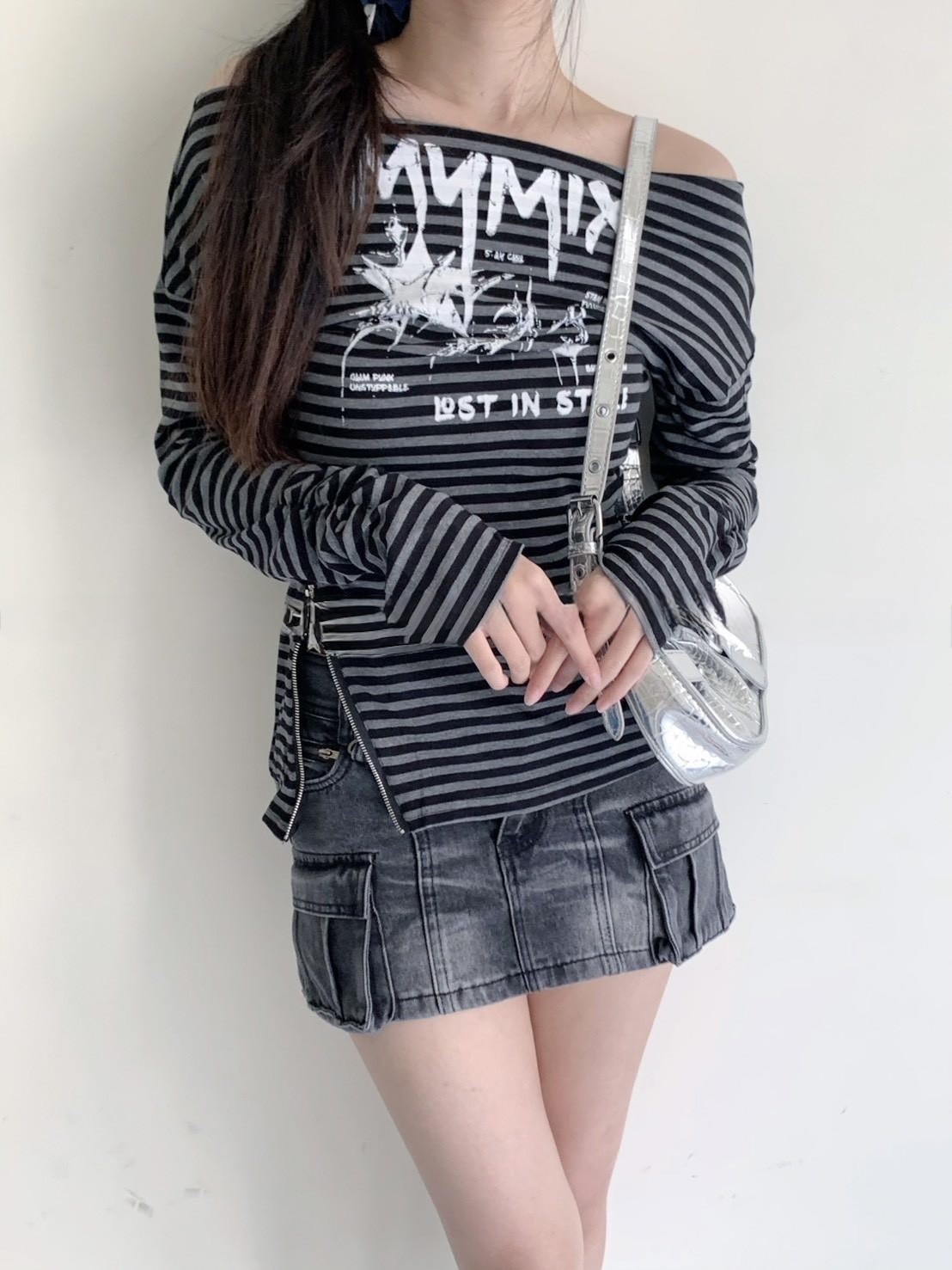 A37 現貨仿舊刷色工裝A字牛仔短裙