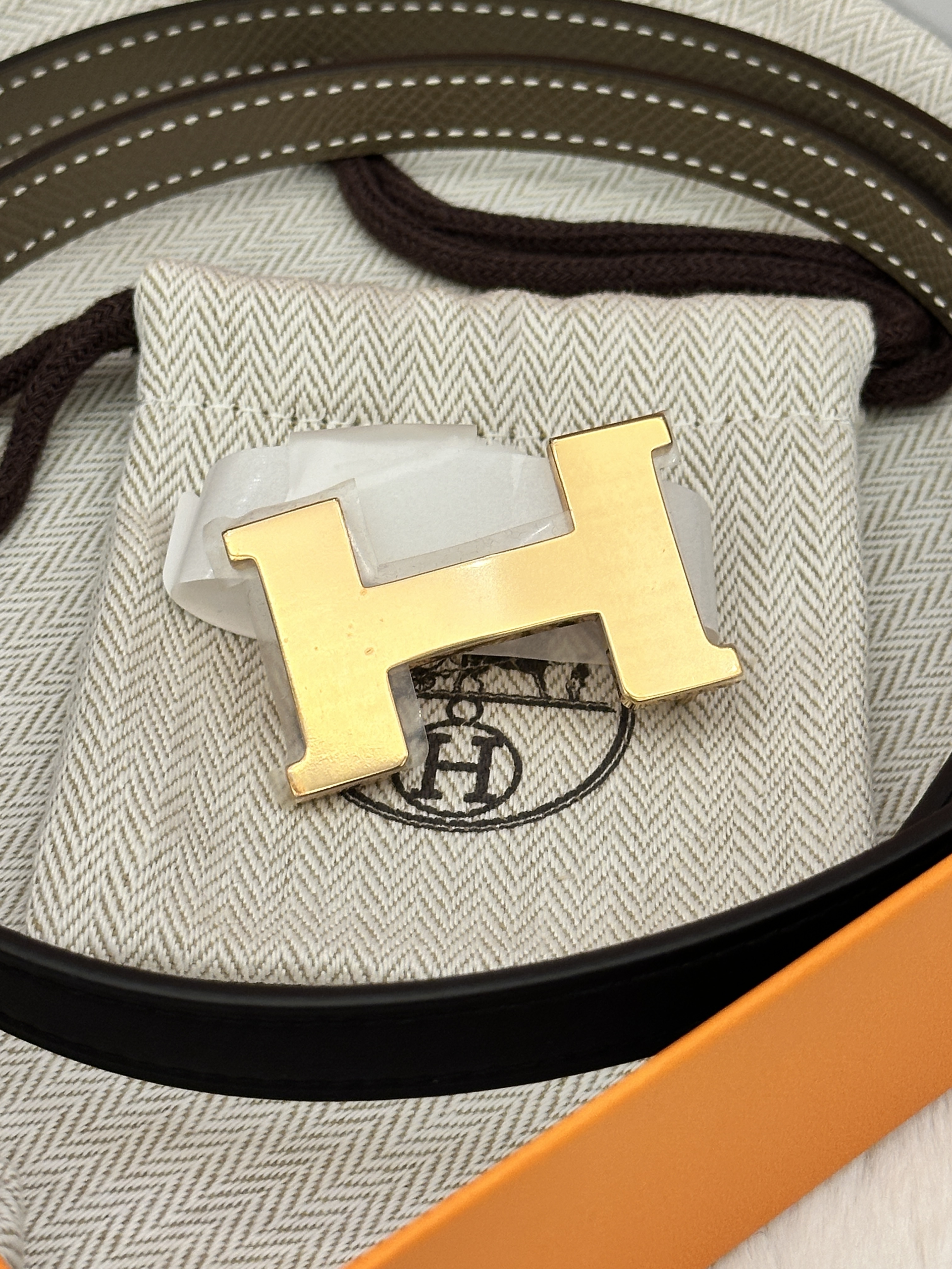 Hermes belt 13mm veau black/etoupe-70cm