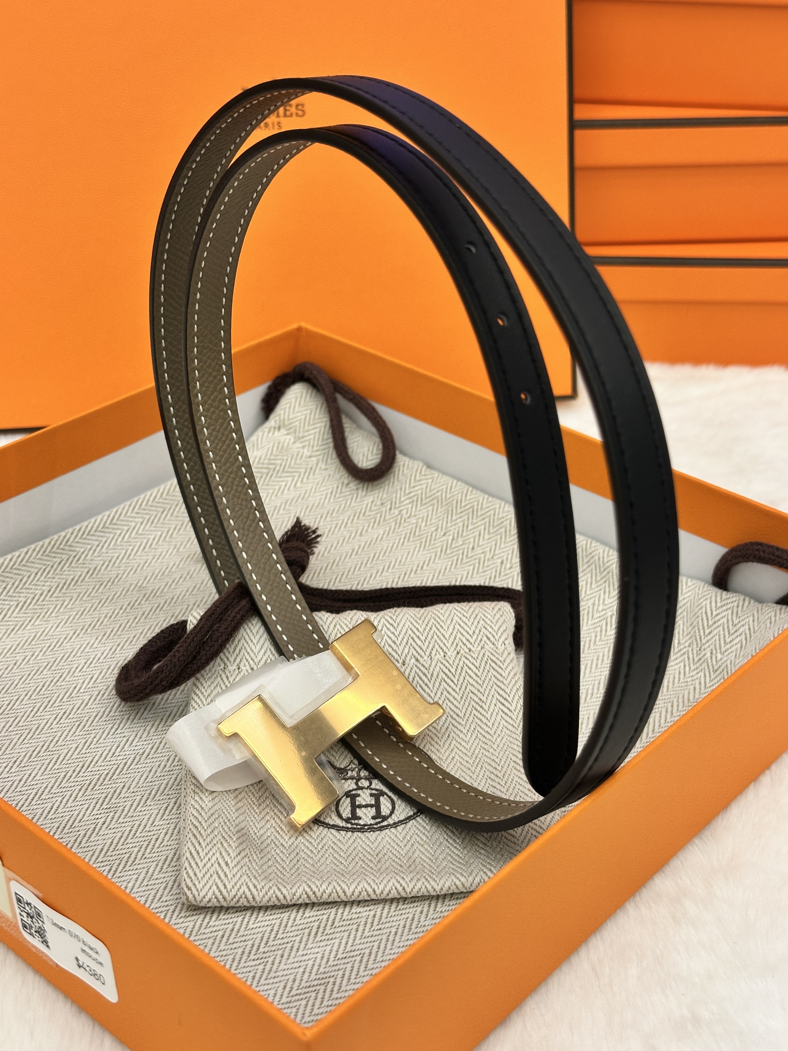 Hermes belt 13mm veau black/etoupe-70cm