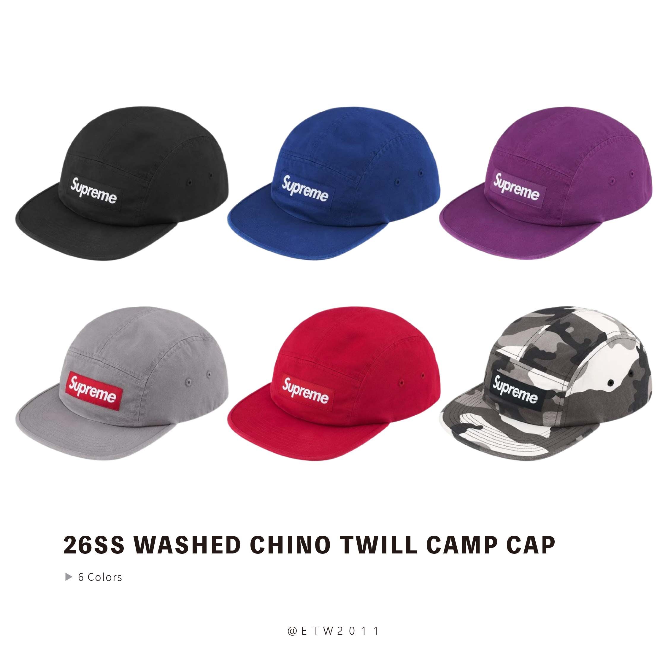 ☆ETW☆【EASY TO WEAR】SUPREME 26SS Washed Chino Twill Camp Cap 五分割 帽子 皮扣