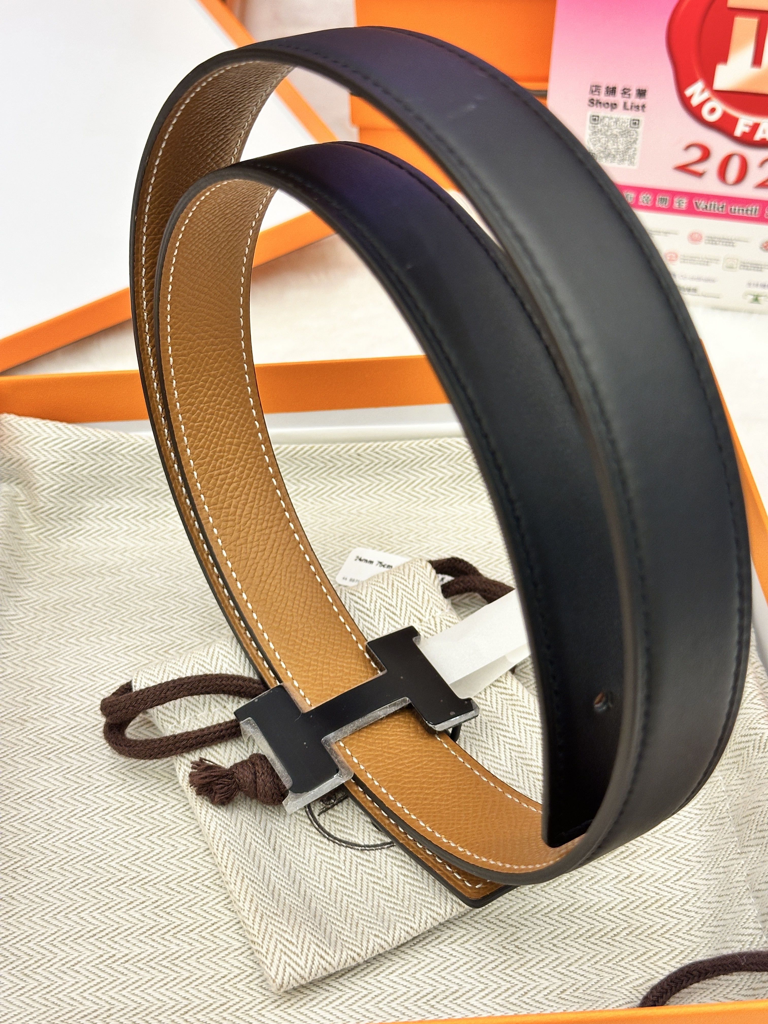 Hermes 24mm black/gold SoBlack buckle 75cm