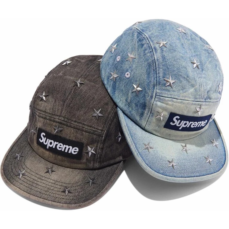 -(B05)-SUPREME STARS STUDDED DENIM CAMP CAP 星光 牛仔 露營帽 洗水藍/水洗黑-SS26H2B