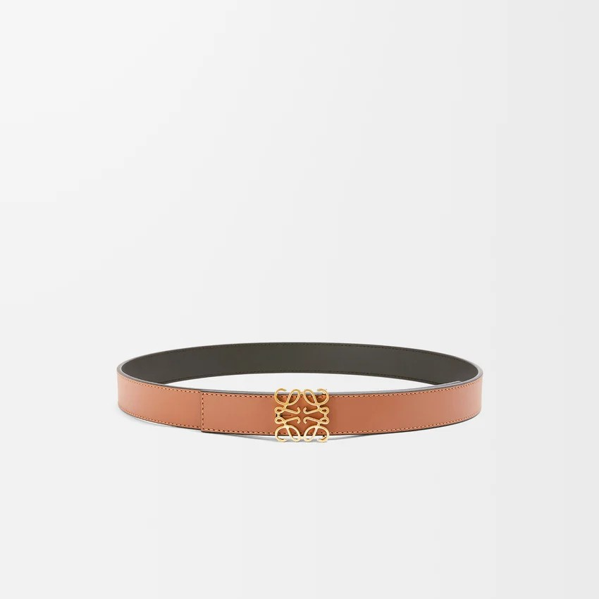 1DA0313-060 [LOEWE] Reversible Anagram Belt in Smooth Calfskin Tan/Black/Gold #E821Z26X03 (BR)