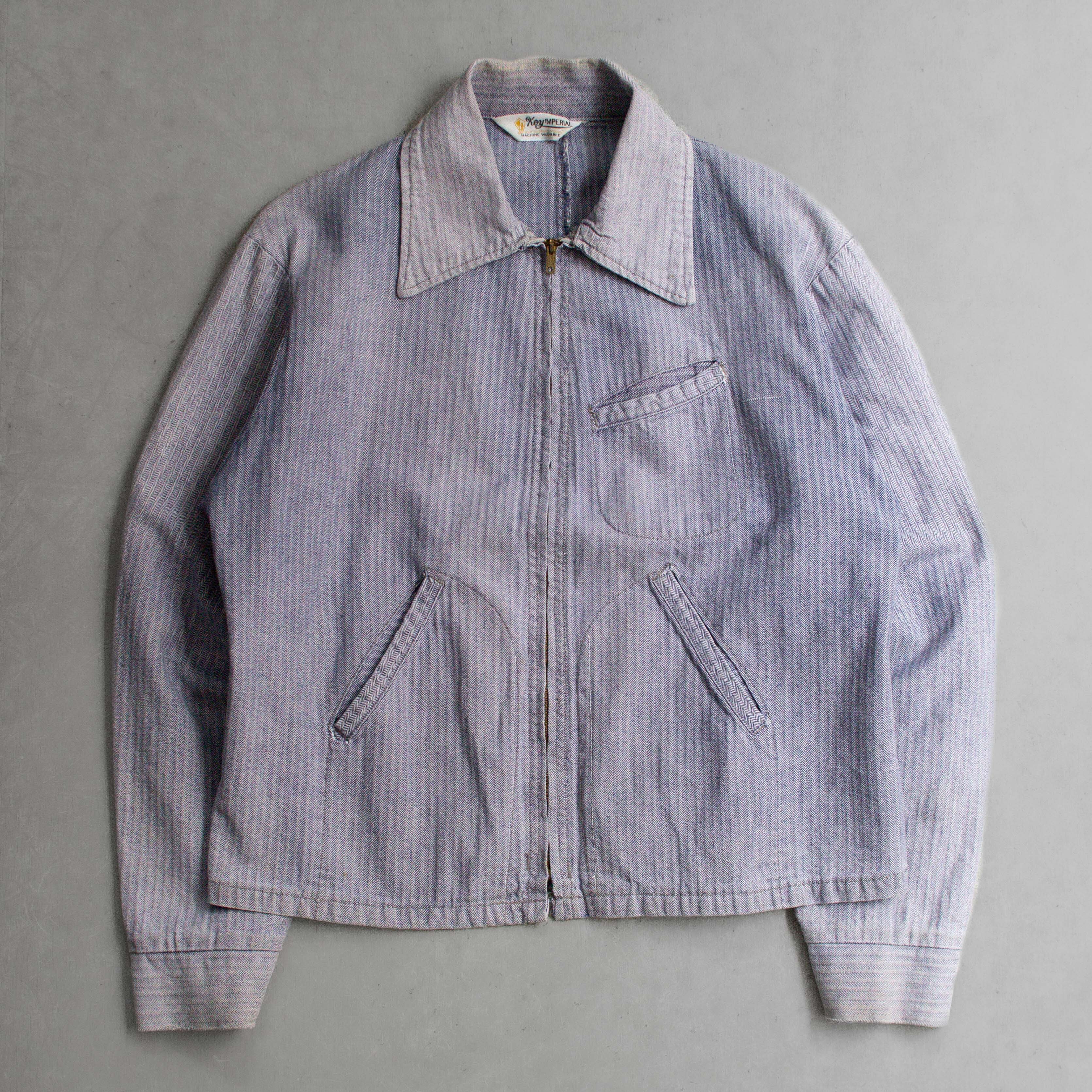 70S KEY IMPERIAL HBT WORK JACKET 美國製 灰色 人字紋 短版 拉鍊 工作外套