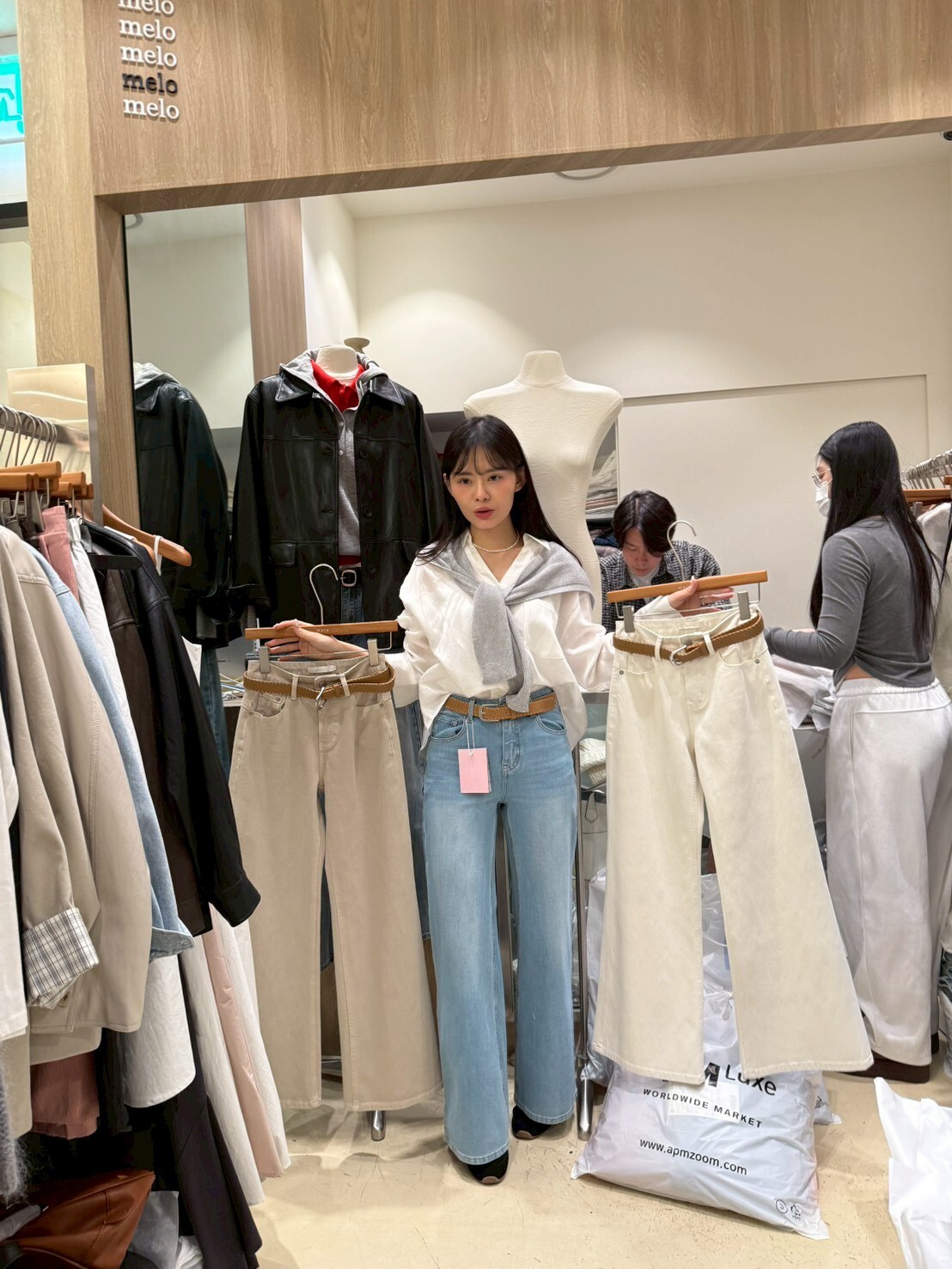 ML6047 韓國復古闊腳牛仔褲