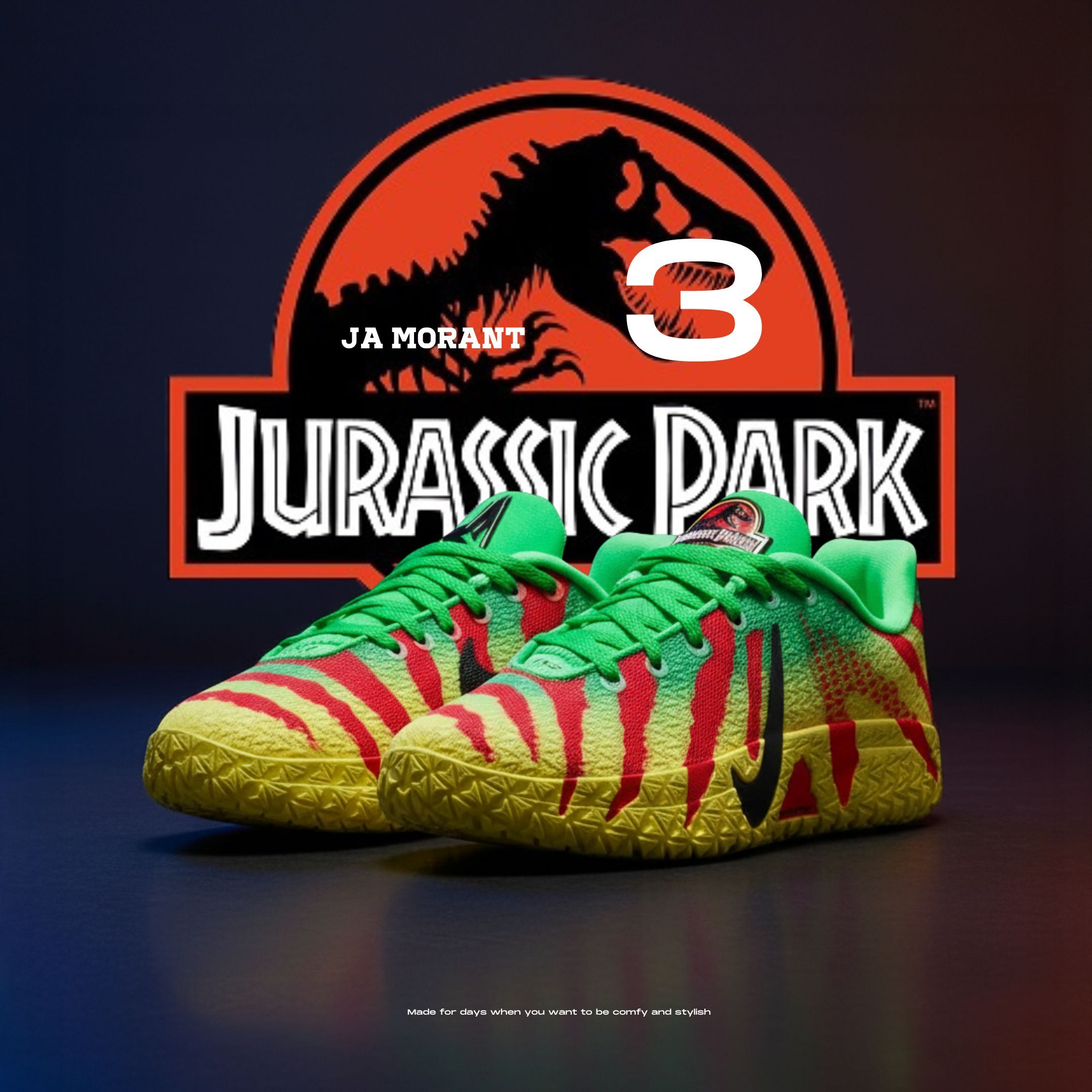 NICEDAY 代購 侏羅紀公園 x Nike Ja 3 聯名 莫蘭特 恐龍 侏羅紀公園 黃 綠 紅 漸層 IU7239-300