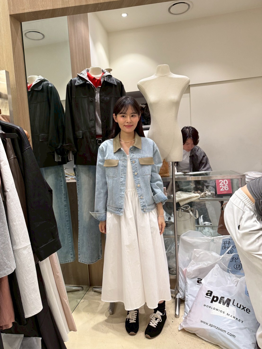 ML6009 反領拼皮牛仔外套