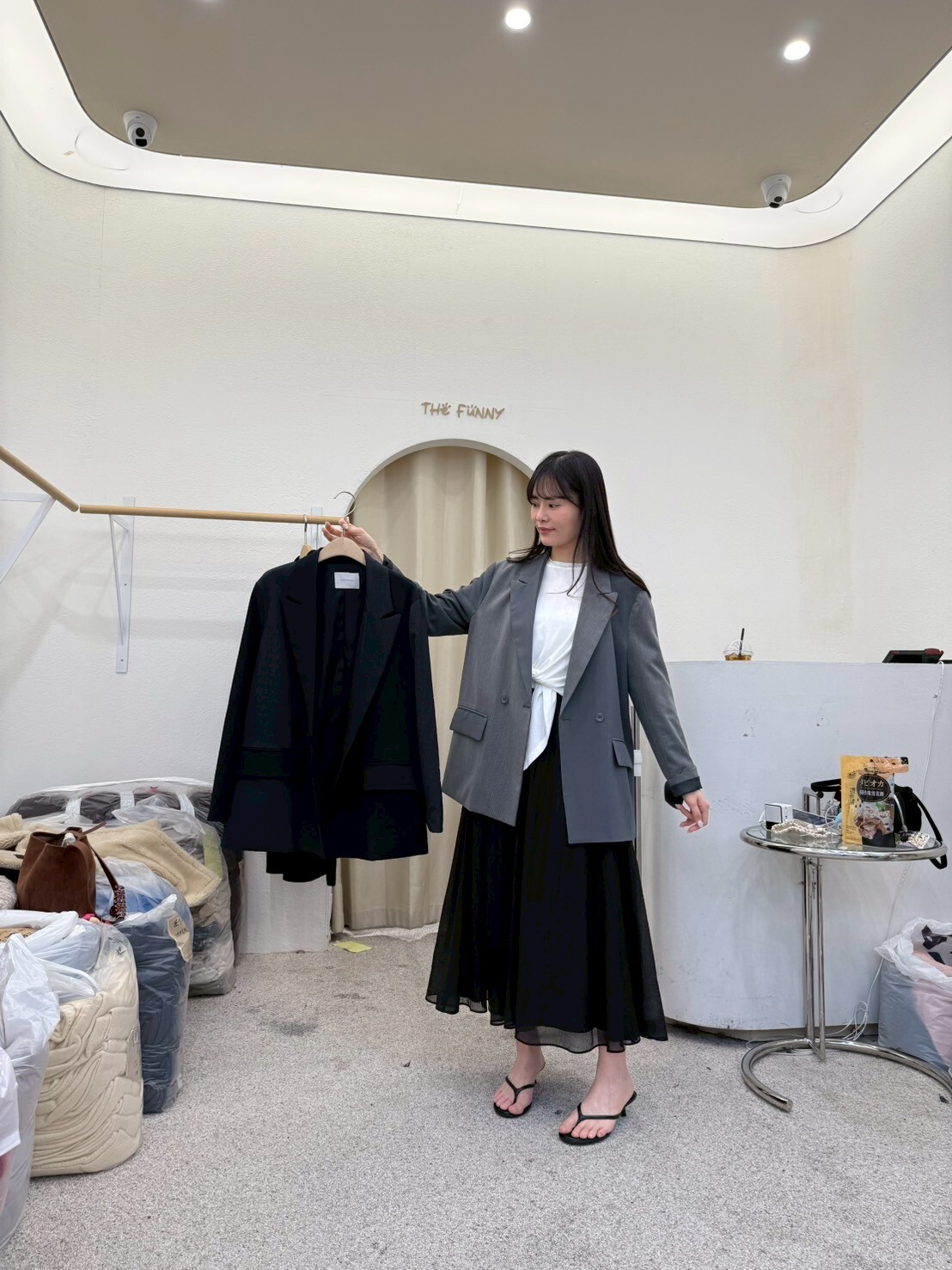 FP6032 人造絲不規則撞色拼接西裝外套