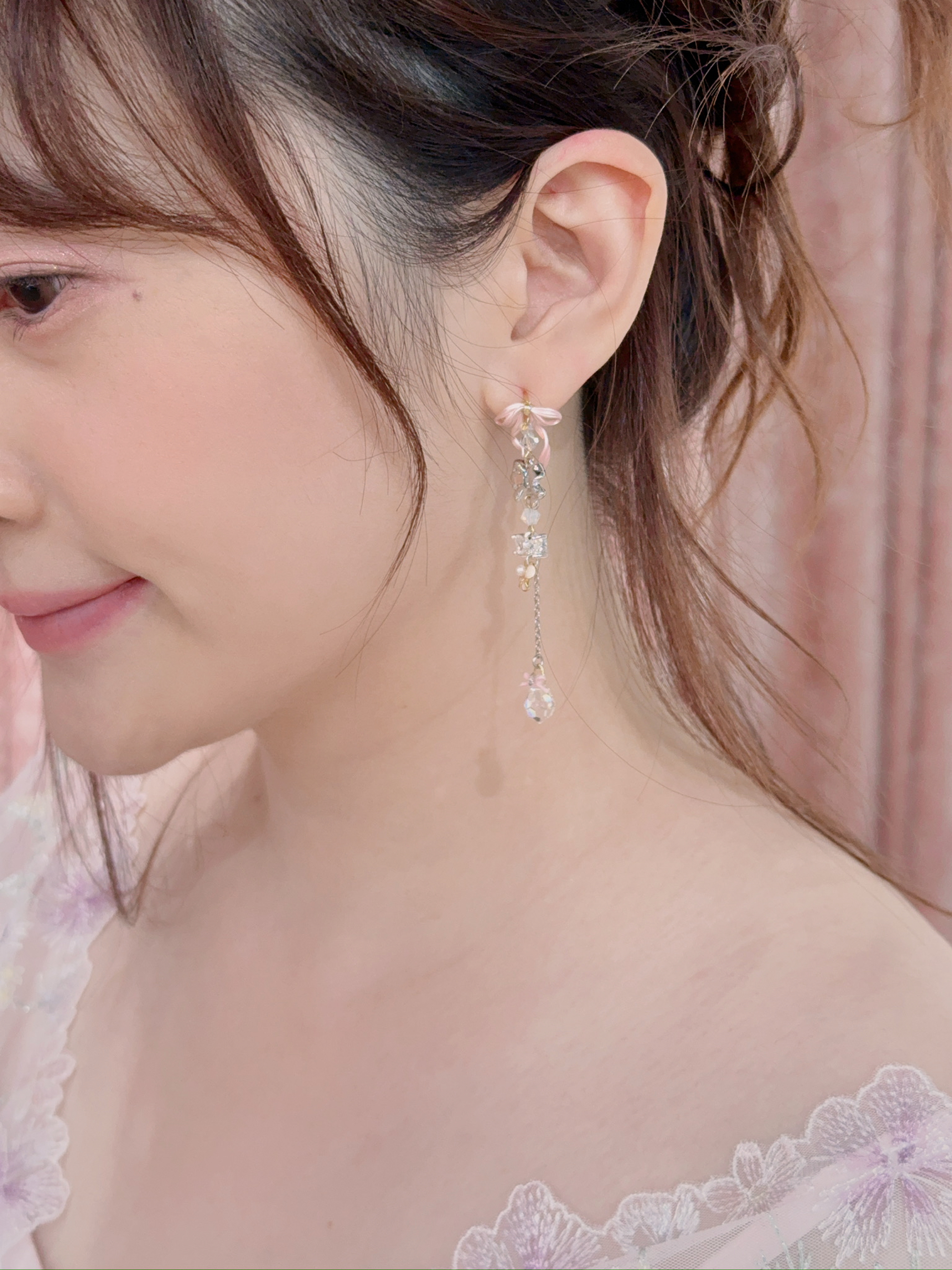 Pink Pointe Ribbon Zircon Earrings