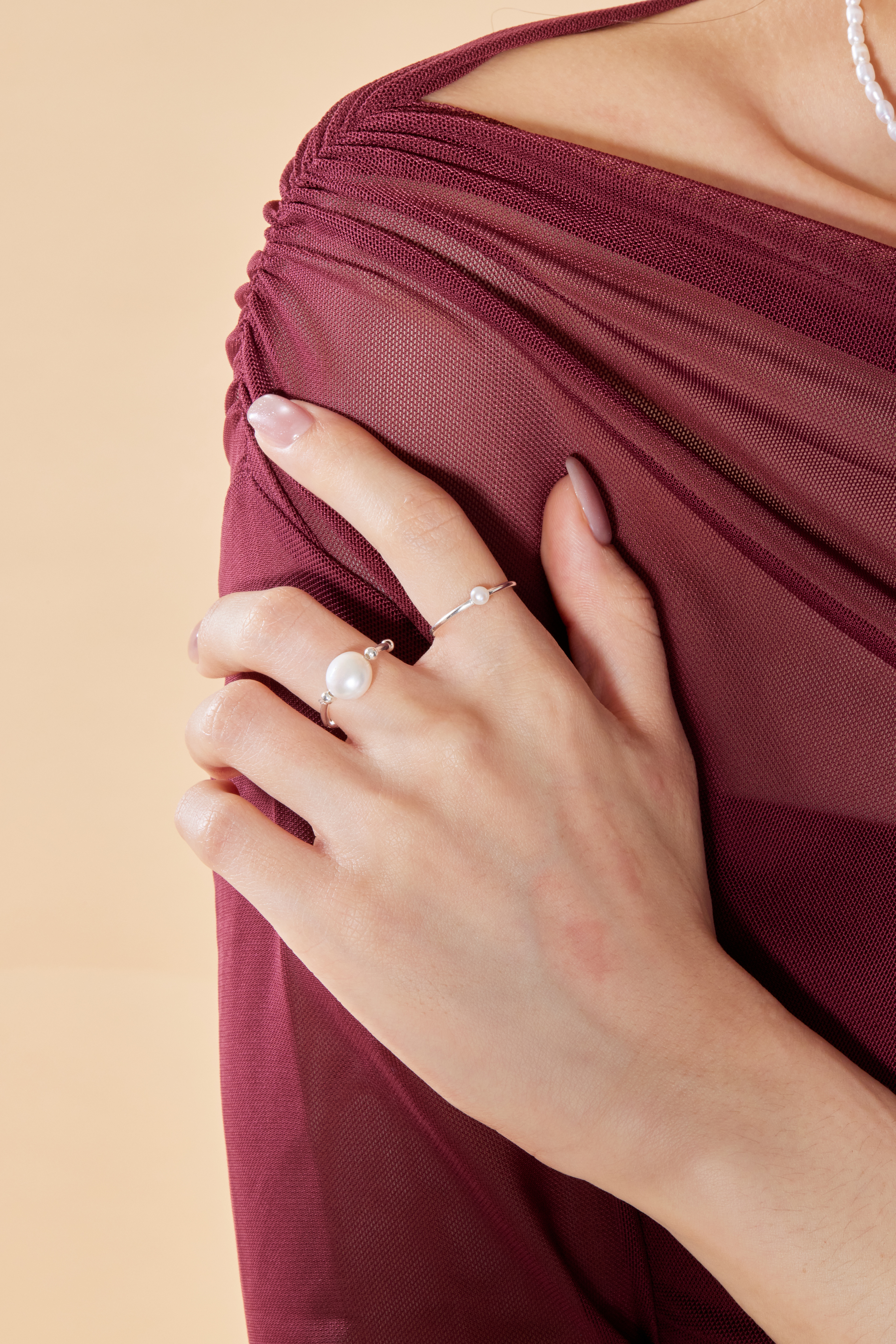 R1328 | 純銀淡水珍珠線戒戒指