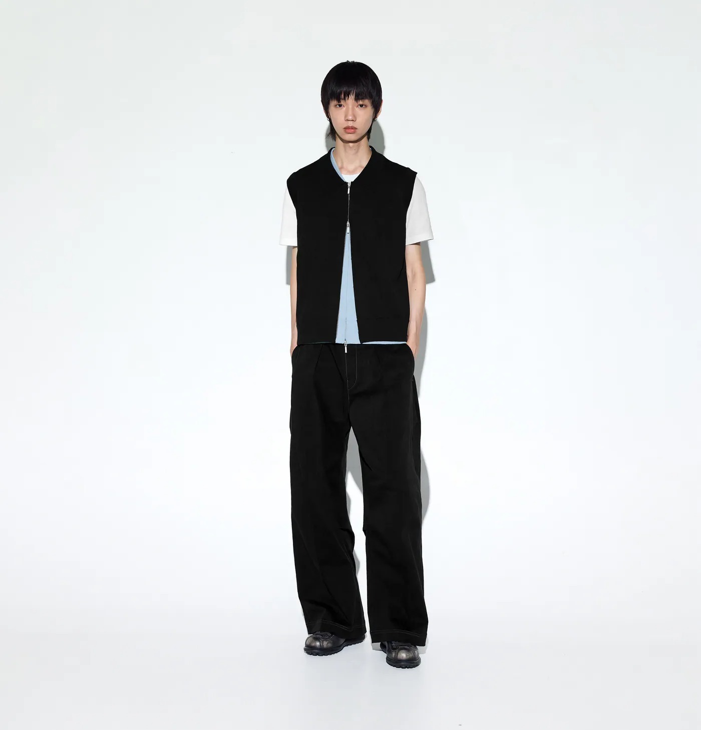 MELSIGN｜Axis Zip-up Knit Vest (Black)