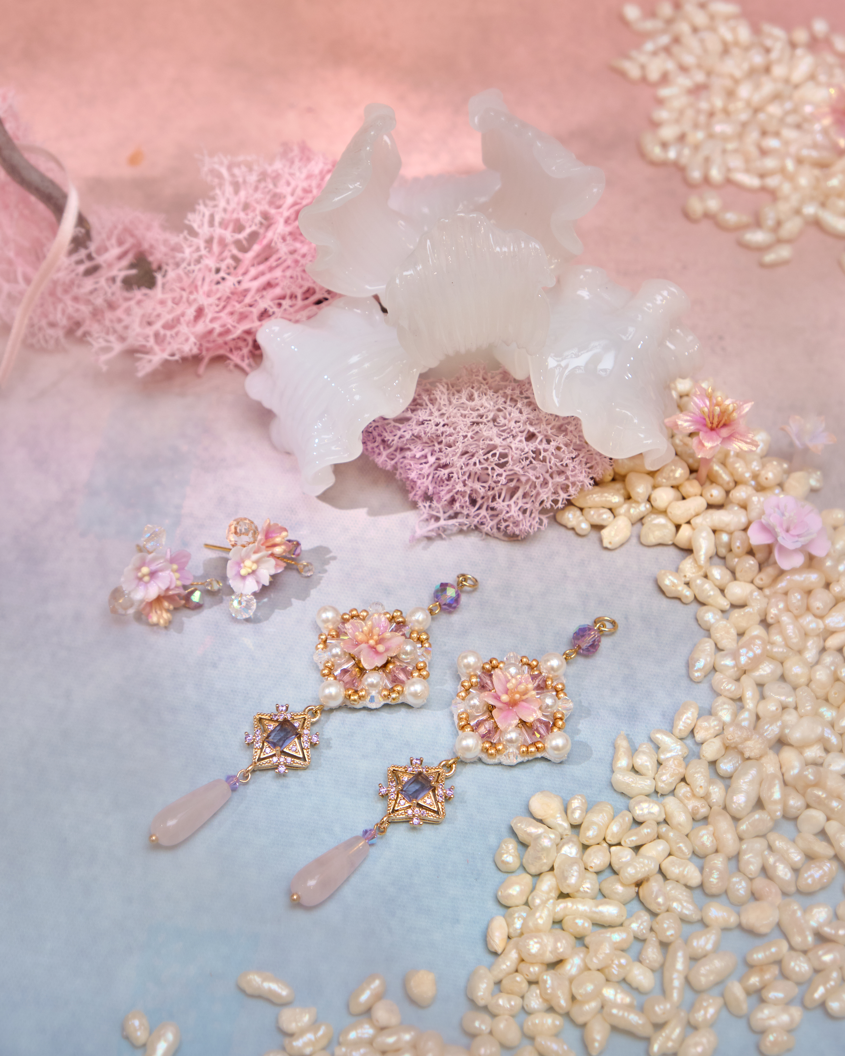 Firework Ballad Pattern embroidered bead S925 Earrings