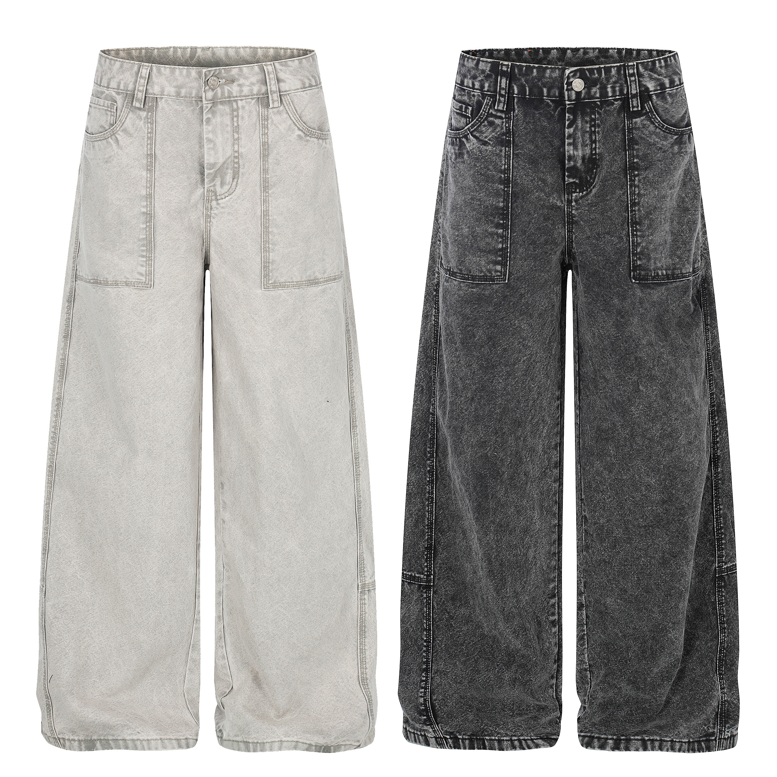 《S.V》復古落地車線口袋寬褲