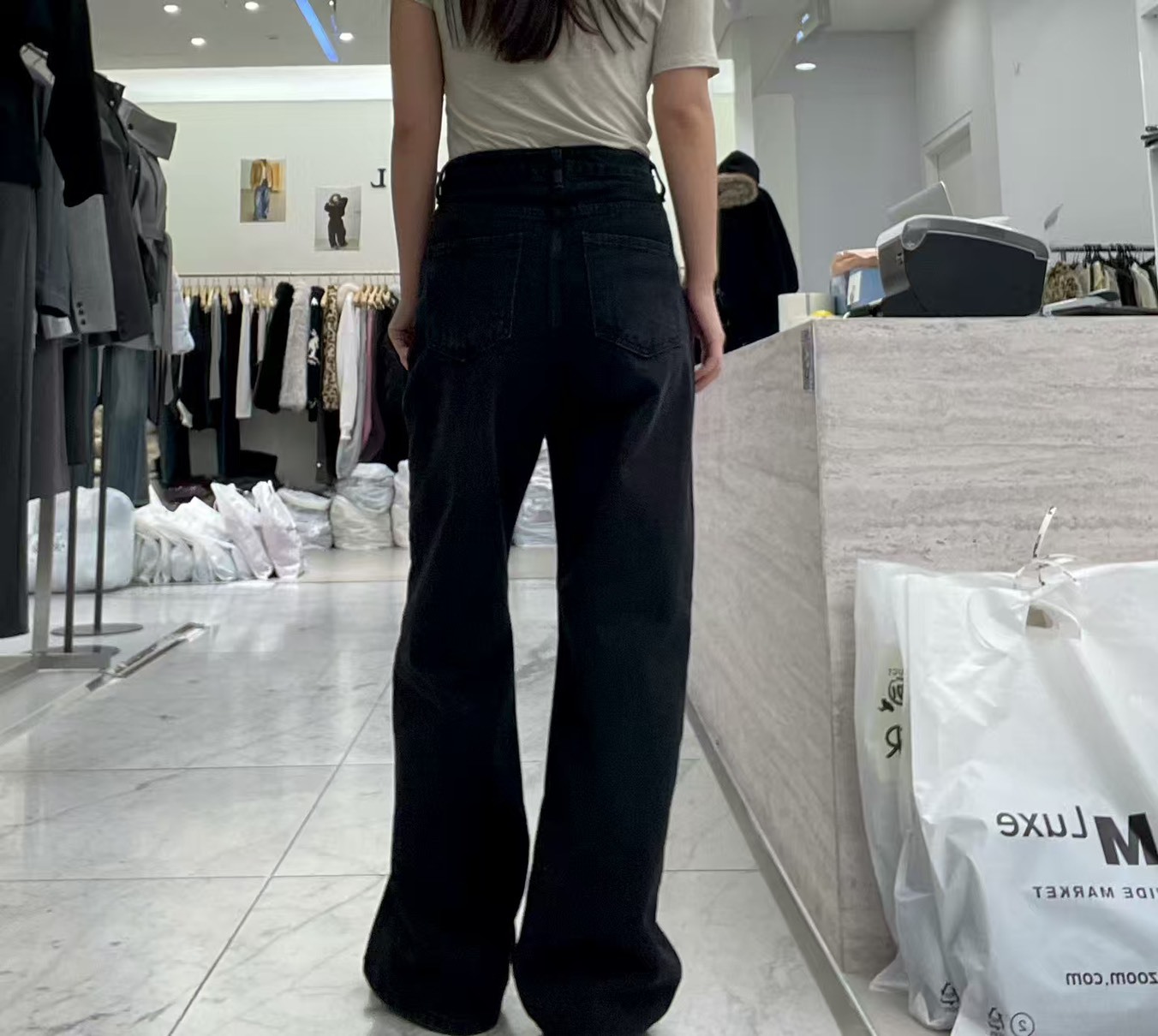 1224黑色破洞牛仔長褲