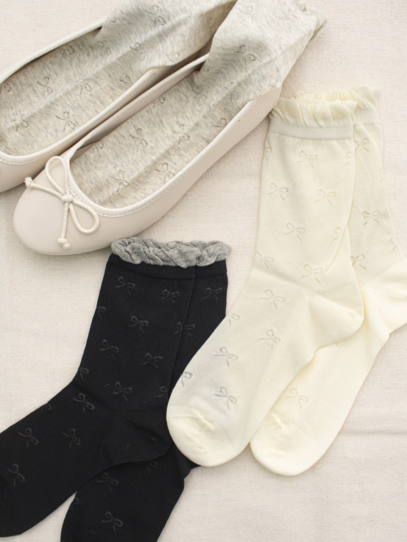 簍空提織蝴蝶結中筒襪