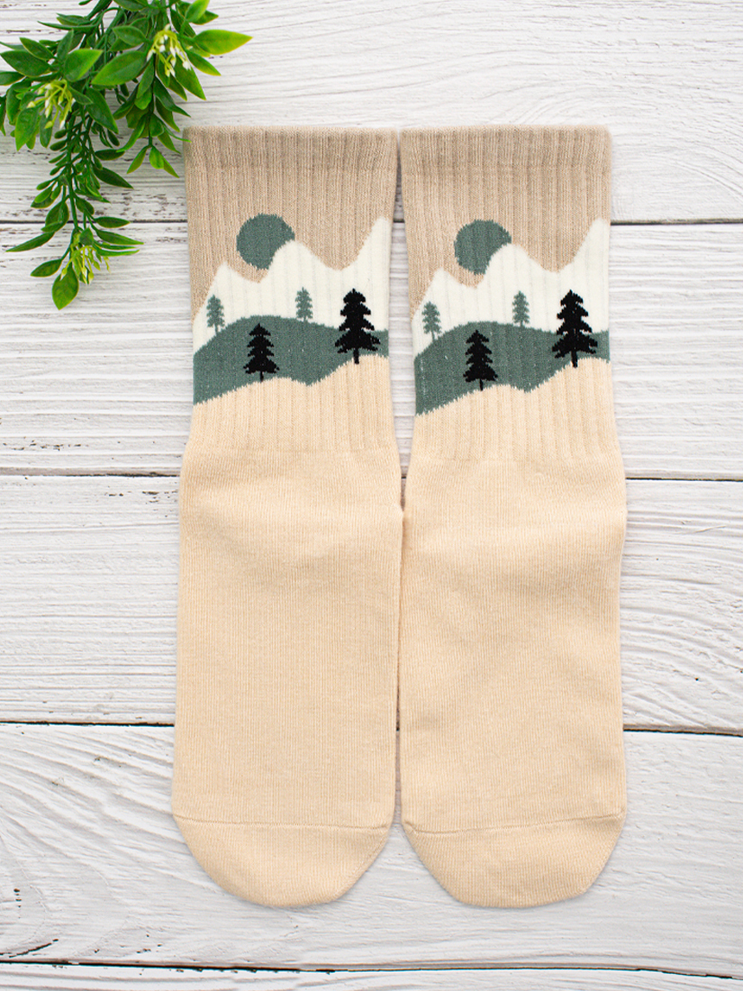 森林羅紋中筒棉襪