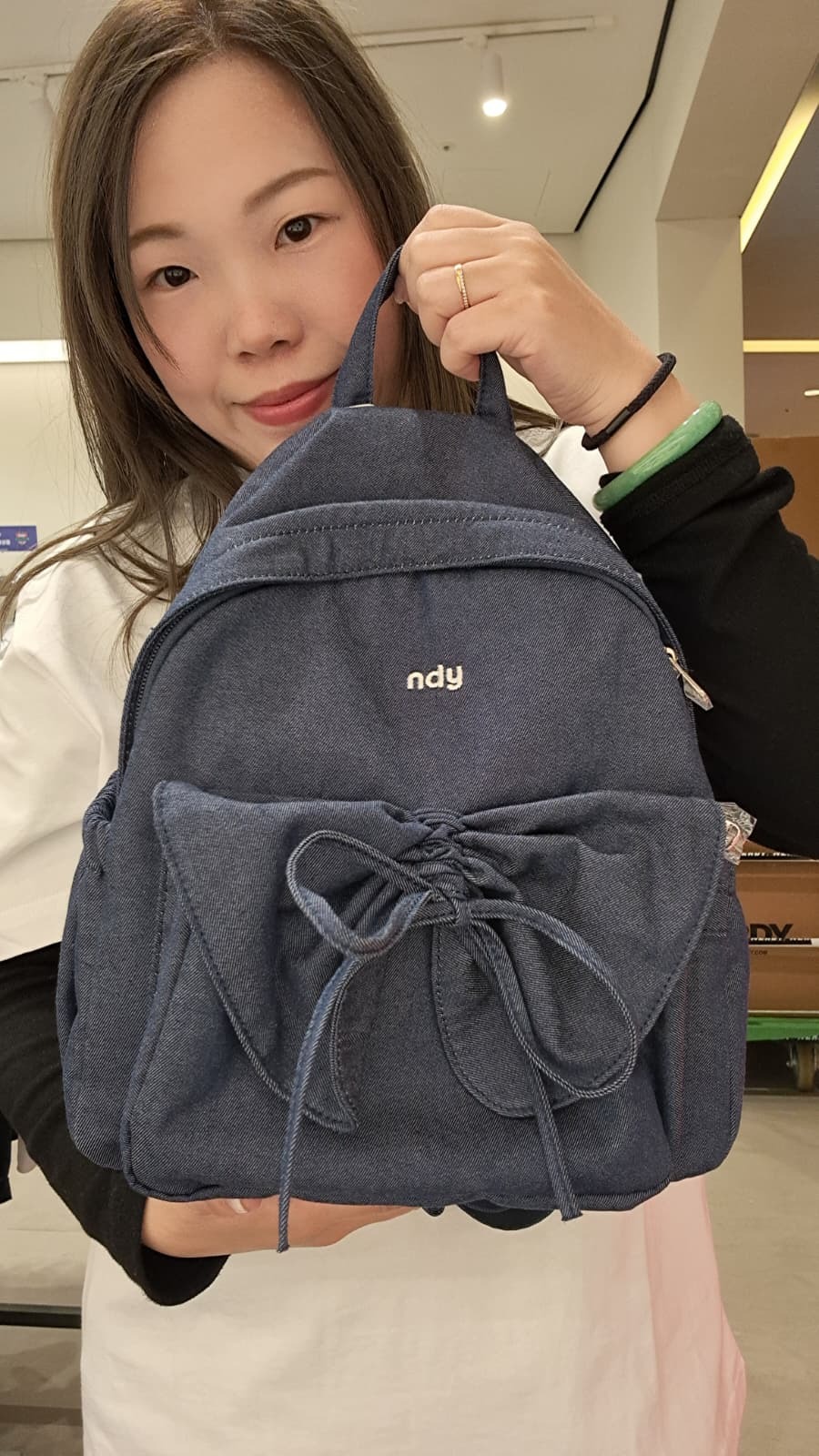 韓國代購 NERDY Denim Ribbon Shirring Mini Backpack NE13