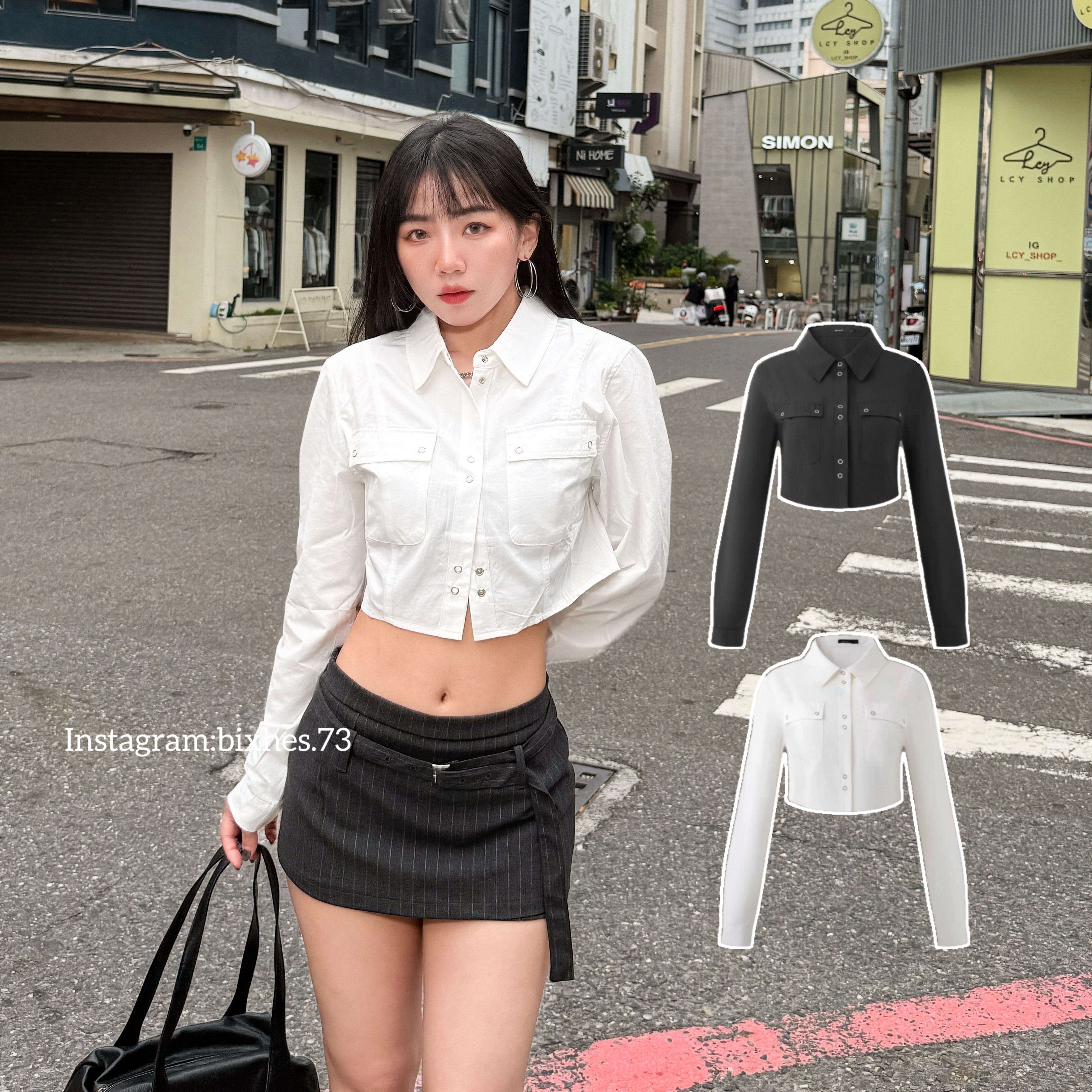 質感多銀扣短版襯衫(G00032)