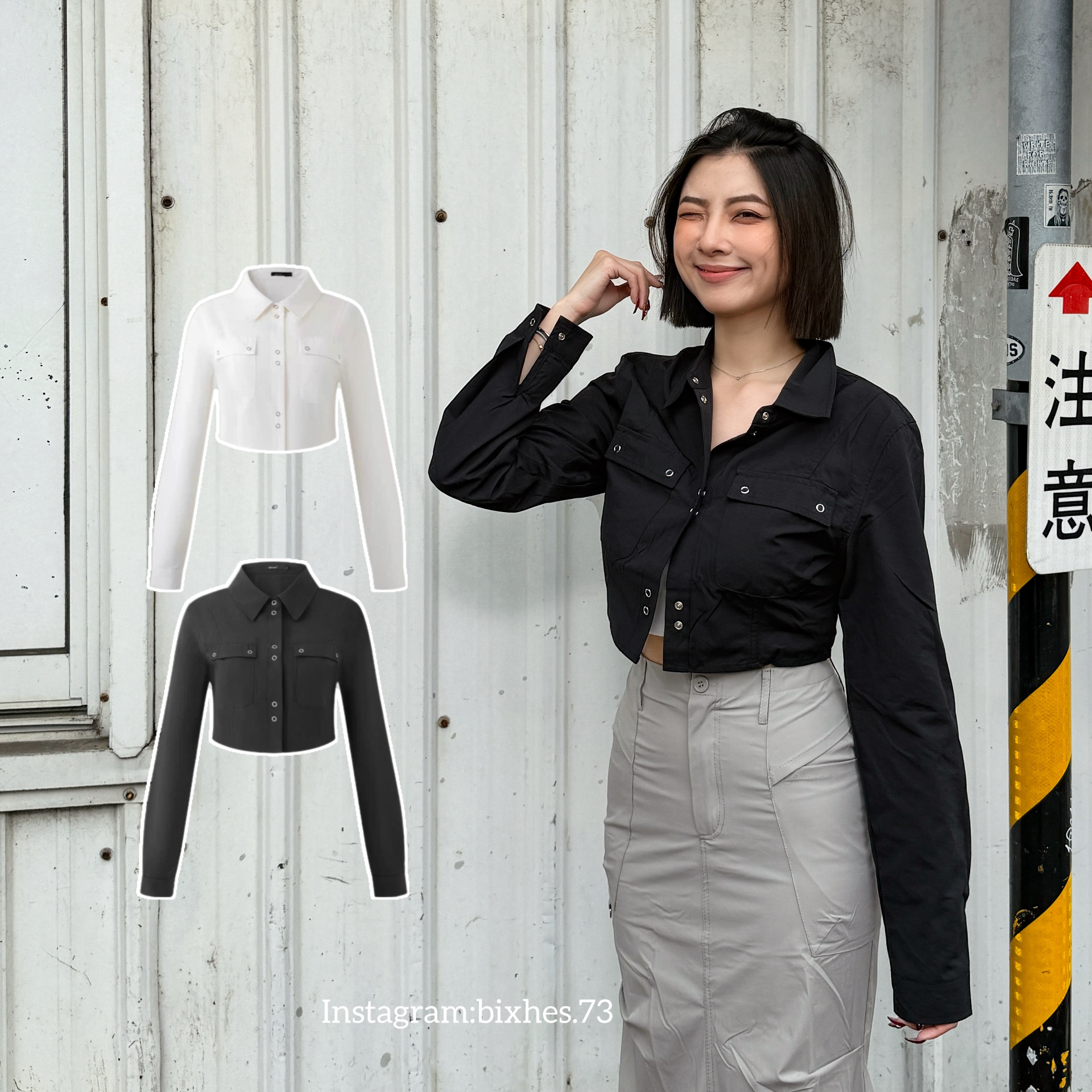 質感多銀扣短版襯衫(G00032)