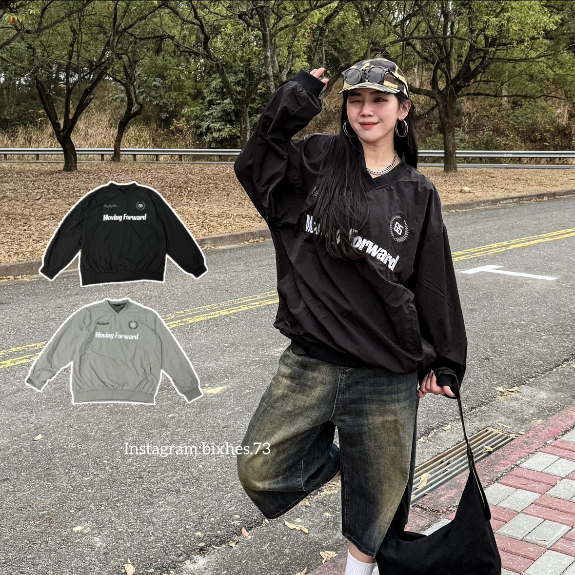 刺繡字口袋風衣長T(B00062)