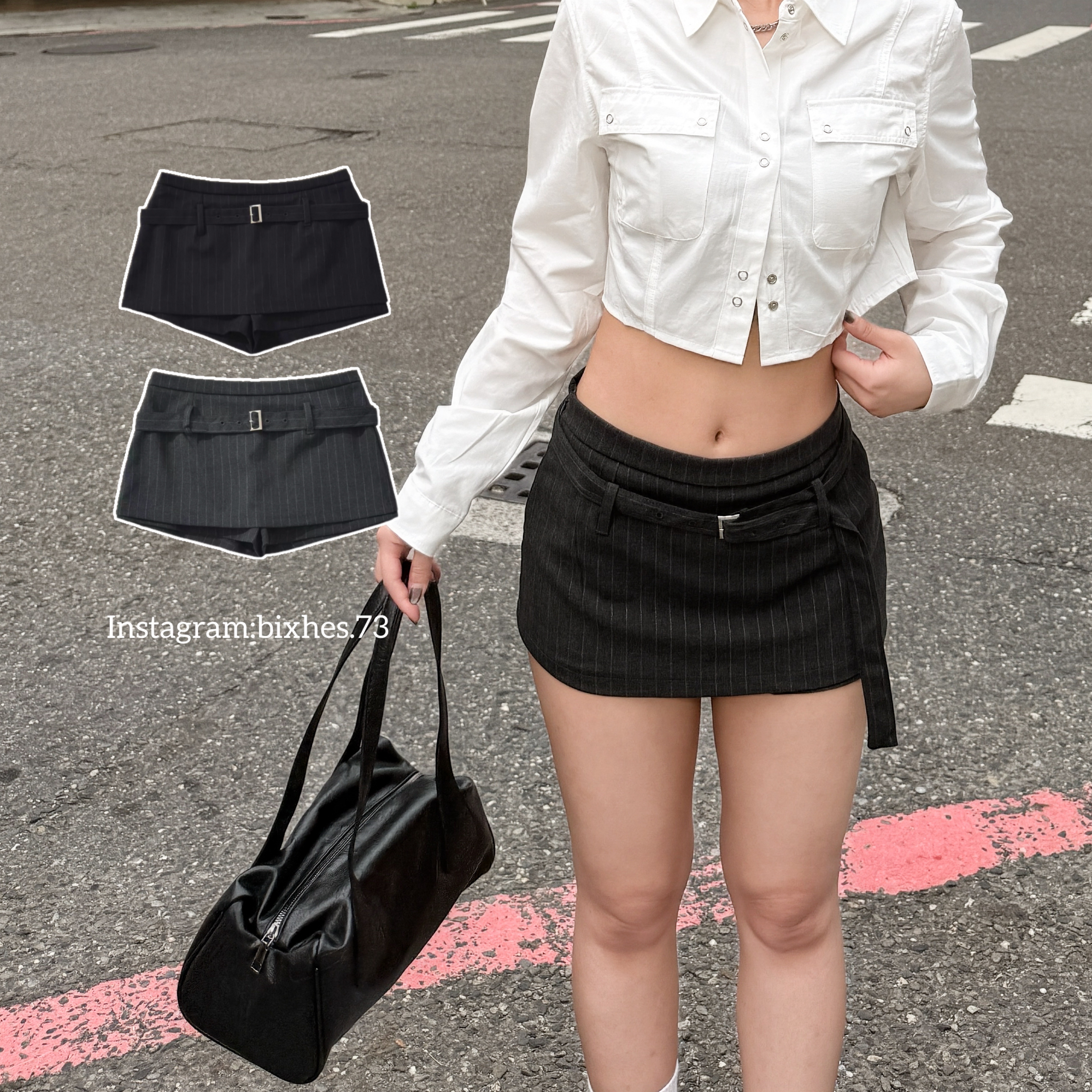 美式條紋超短西裝裙(D00023)