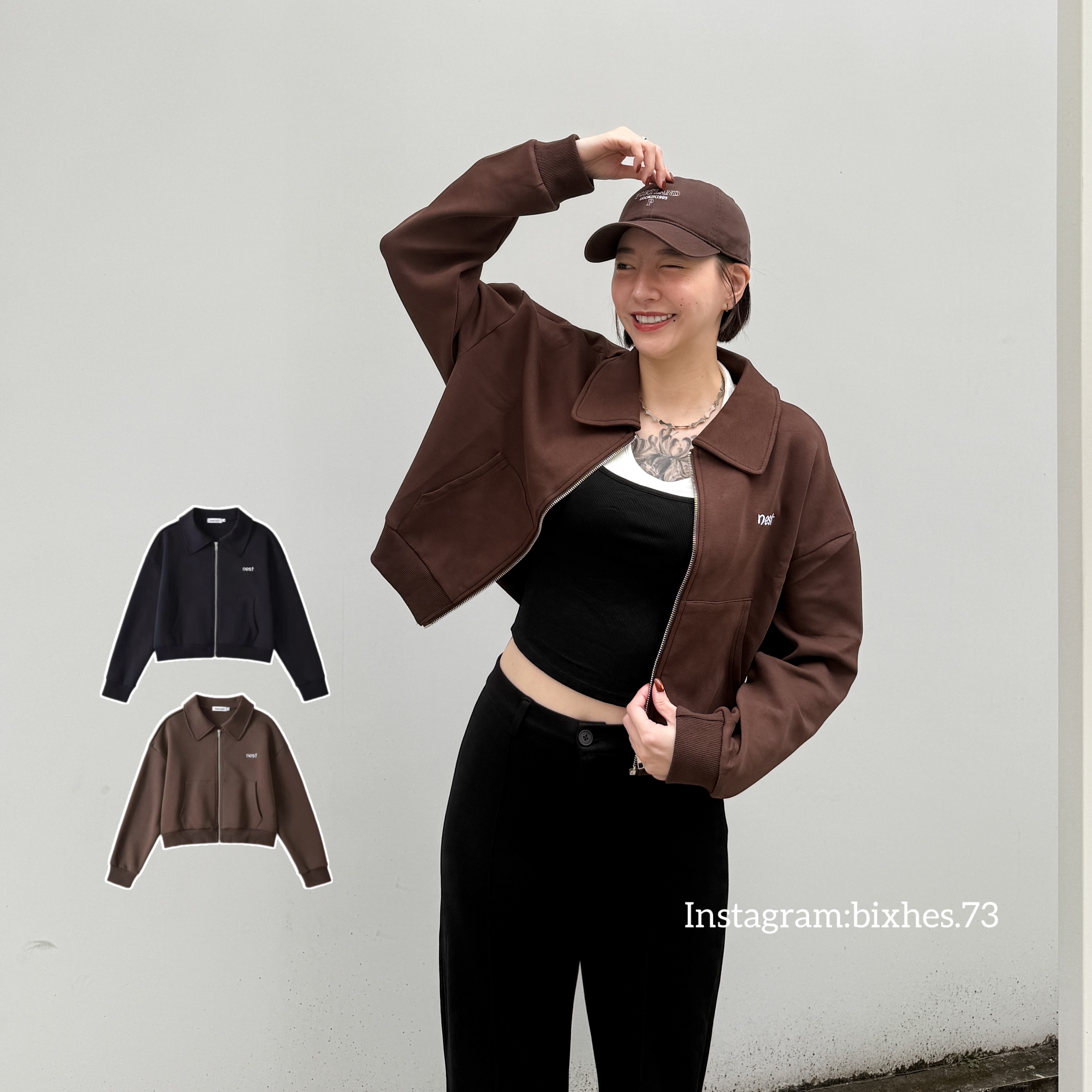 質感刺繡太空棉翻領外套(F00022)