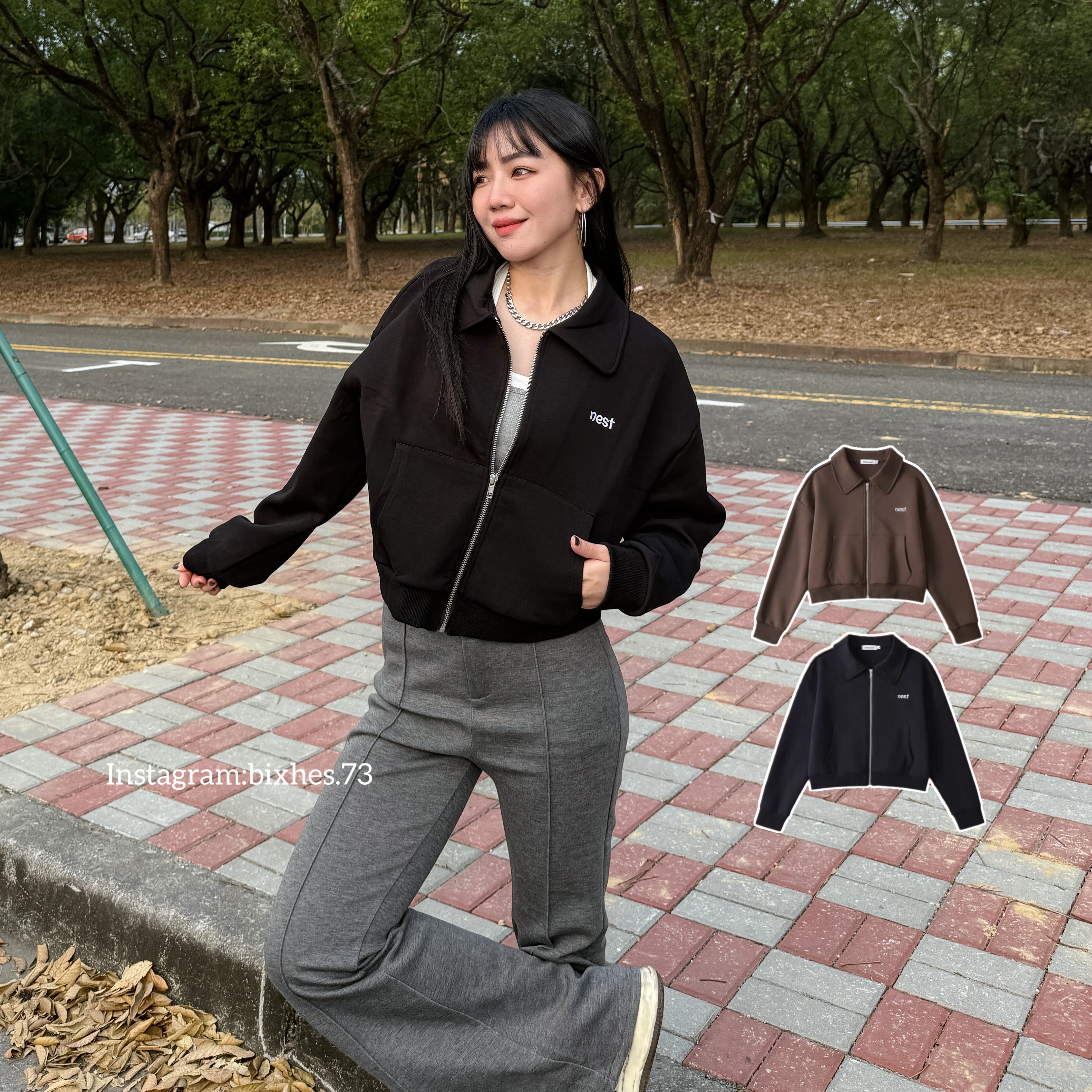 質感刺繡太空棉翻領外套(F00022)