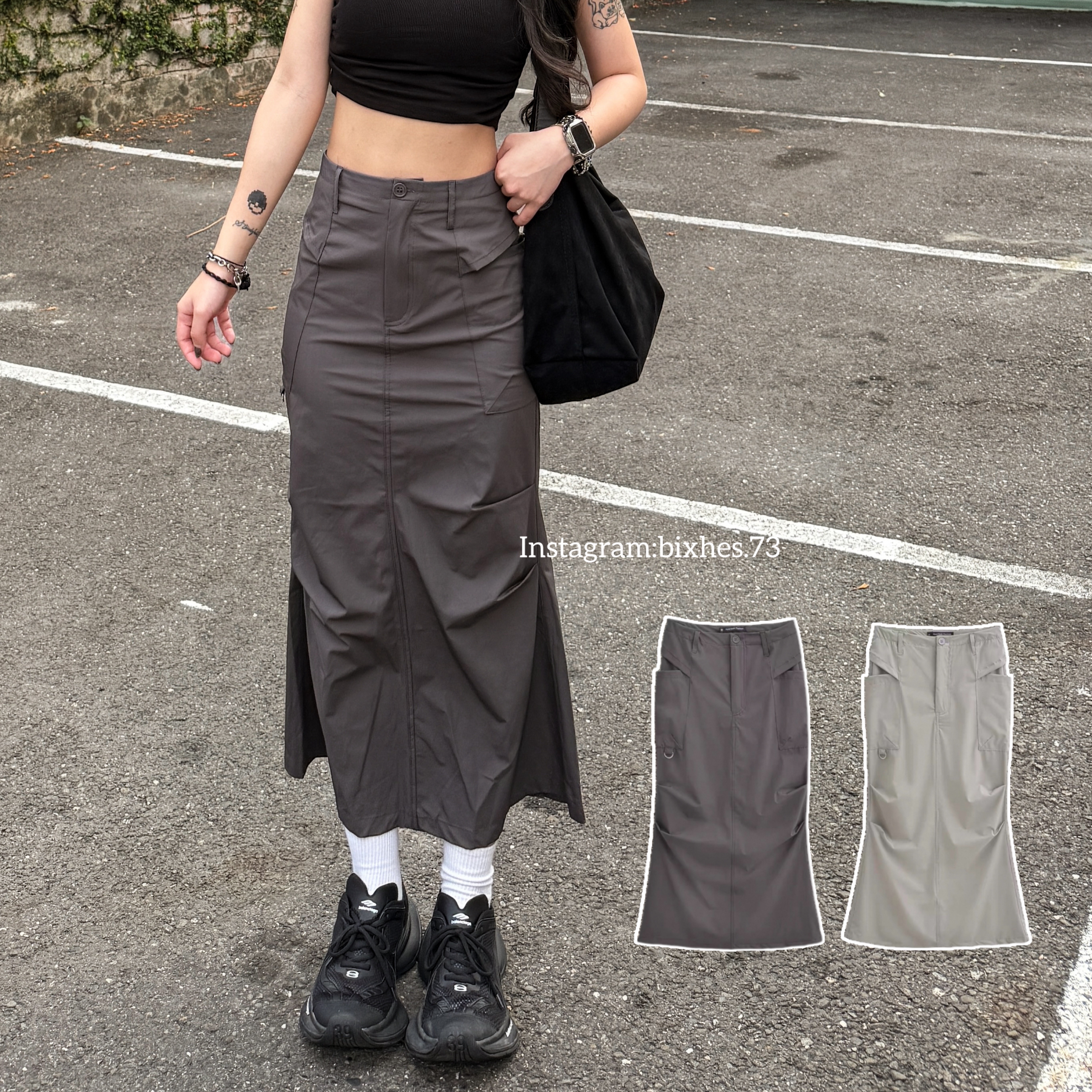 歐美工裝設計魚尾長裙(D00025)