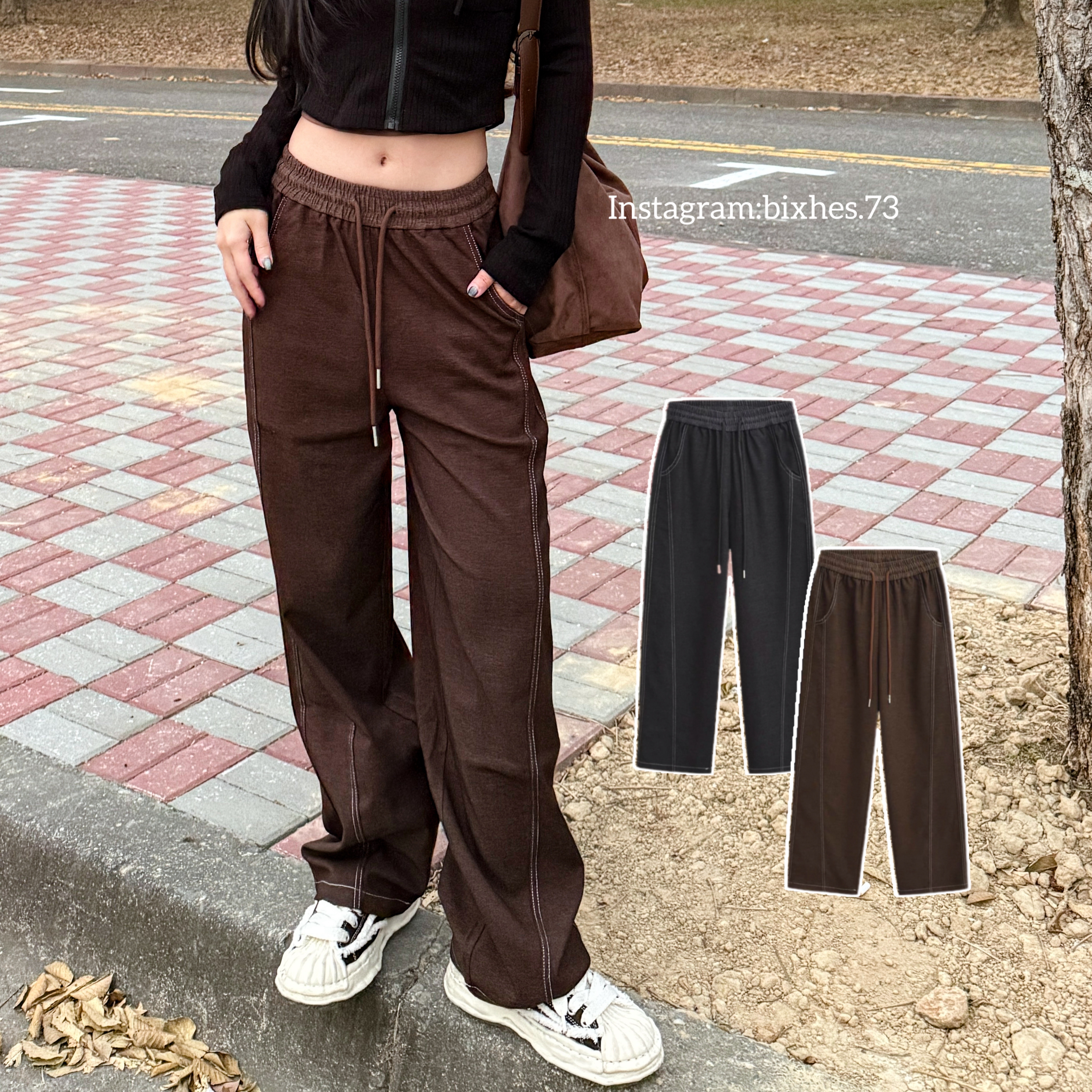 復古白車線抽繩長褲(E00093)