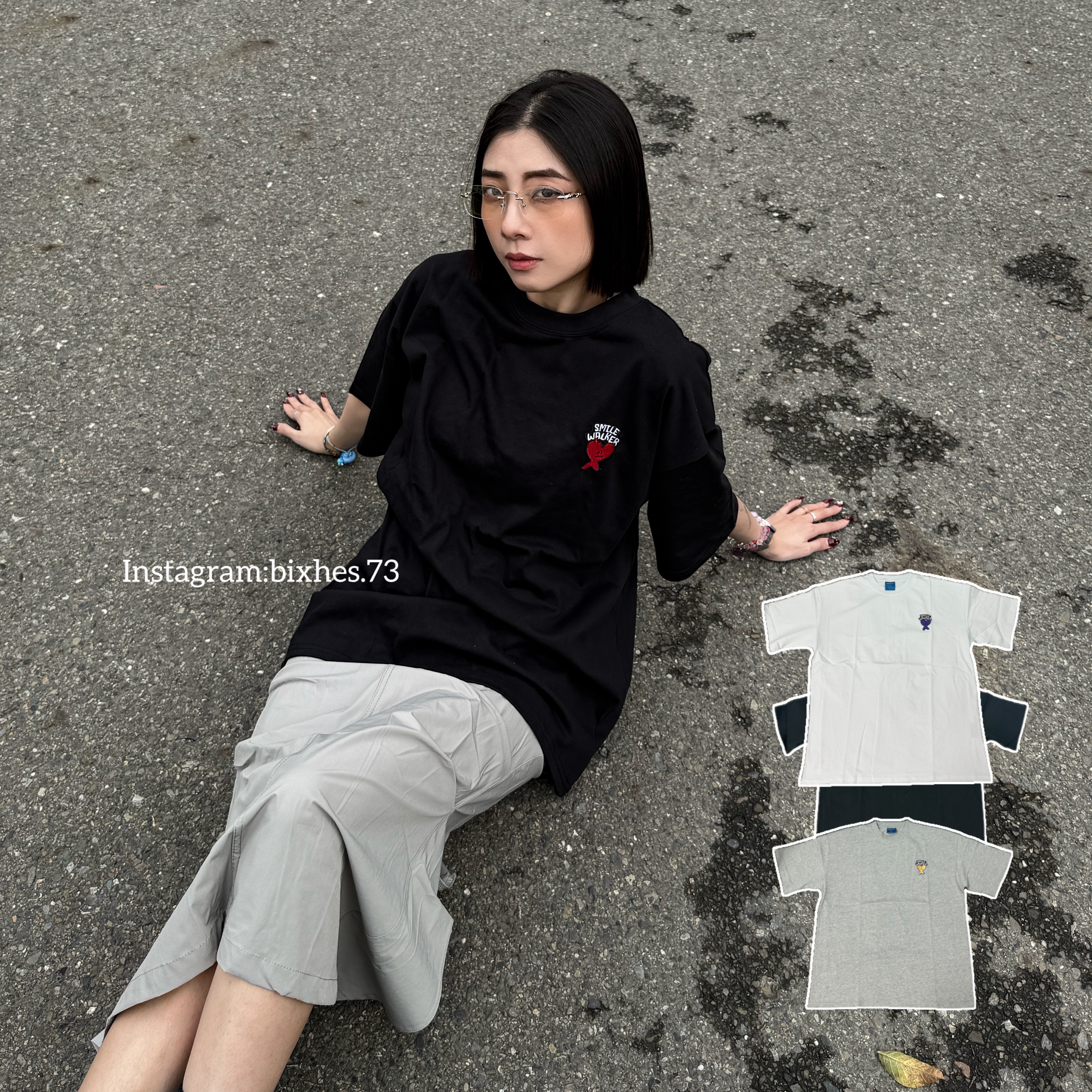 刺繡愛心人寬鬆上衣(A00054)