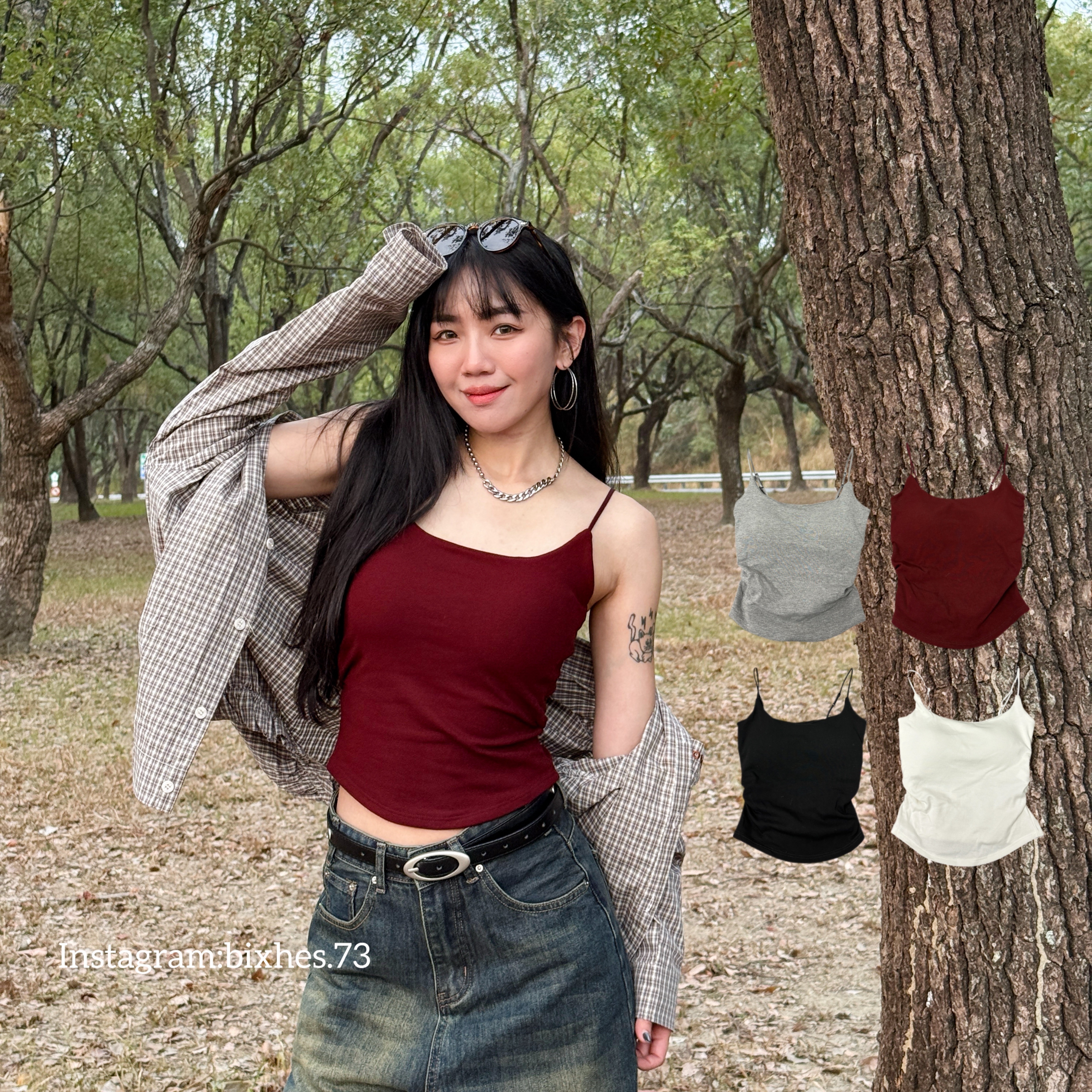 側皺可調節帶墊背心(C00068)