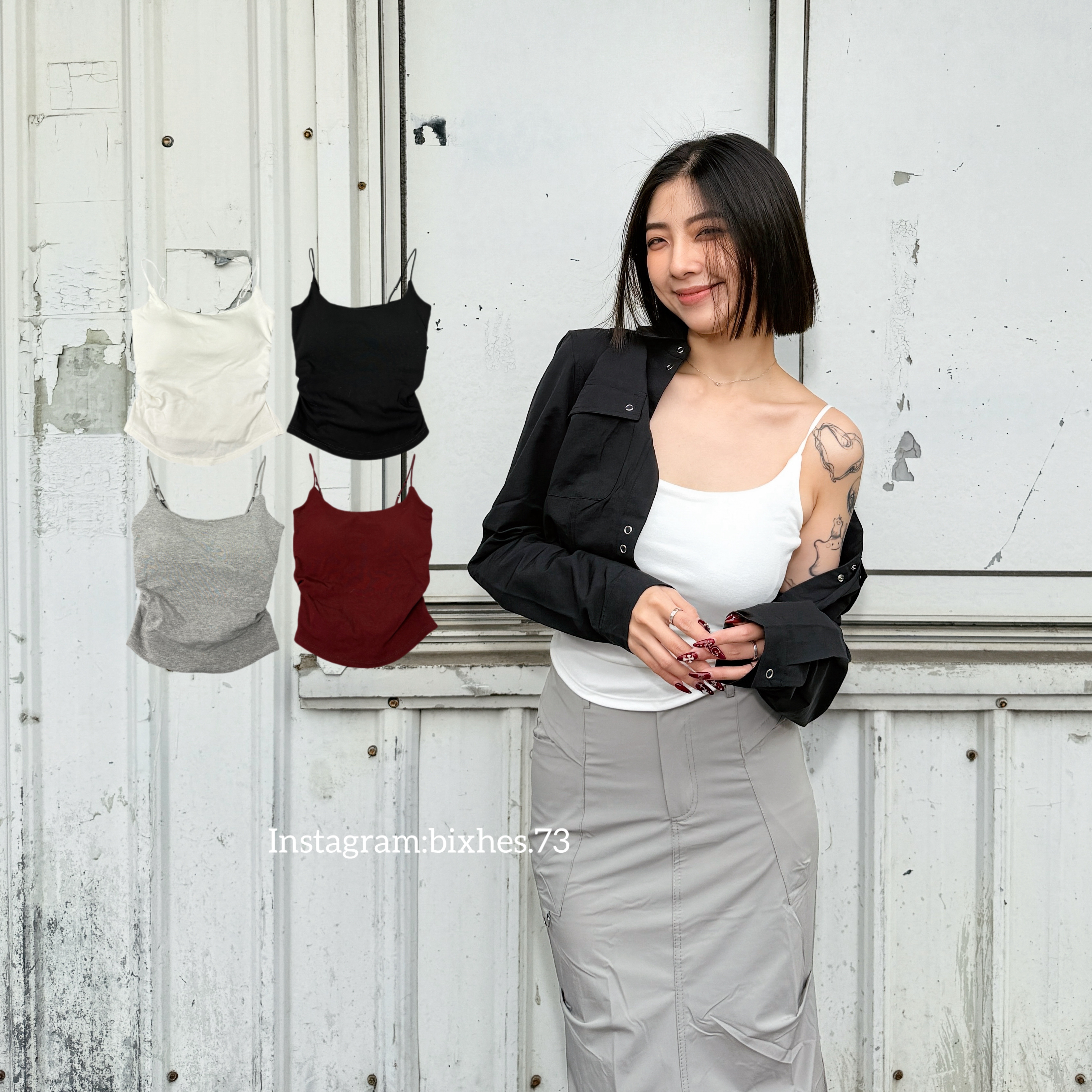 側皺可調節帶墊背心(C00068)