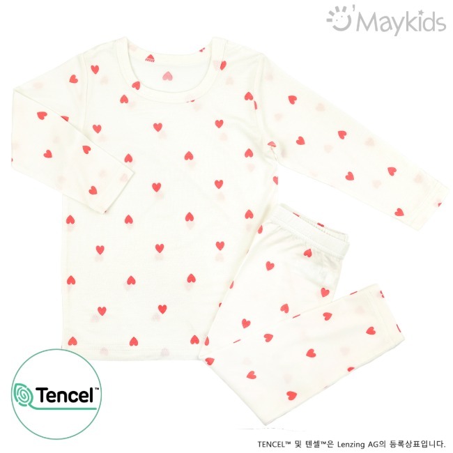韓國🇰🇷Maykids 紅色愛心天絲莫代爾九分家居服(90-160)