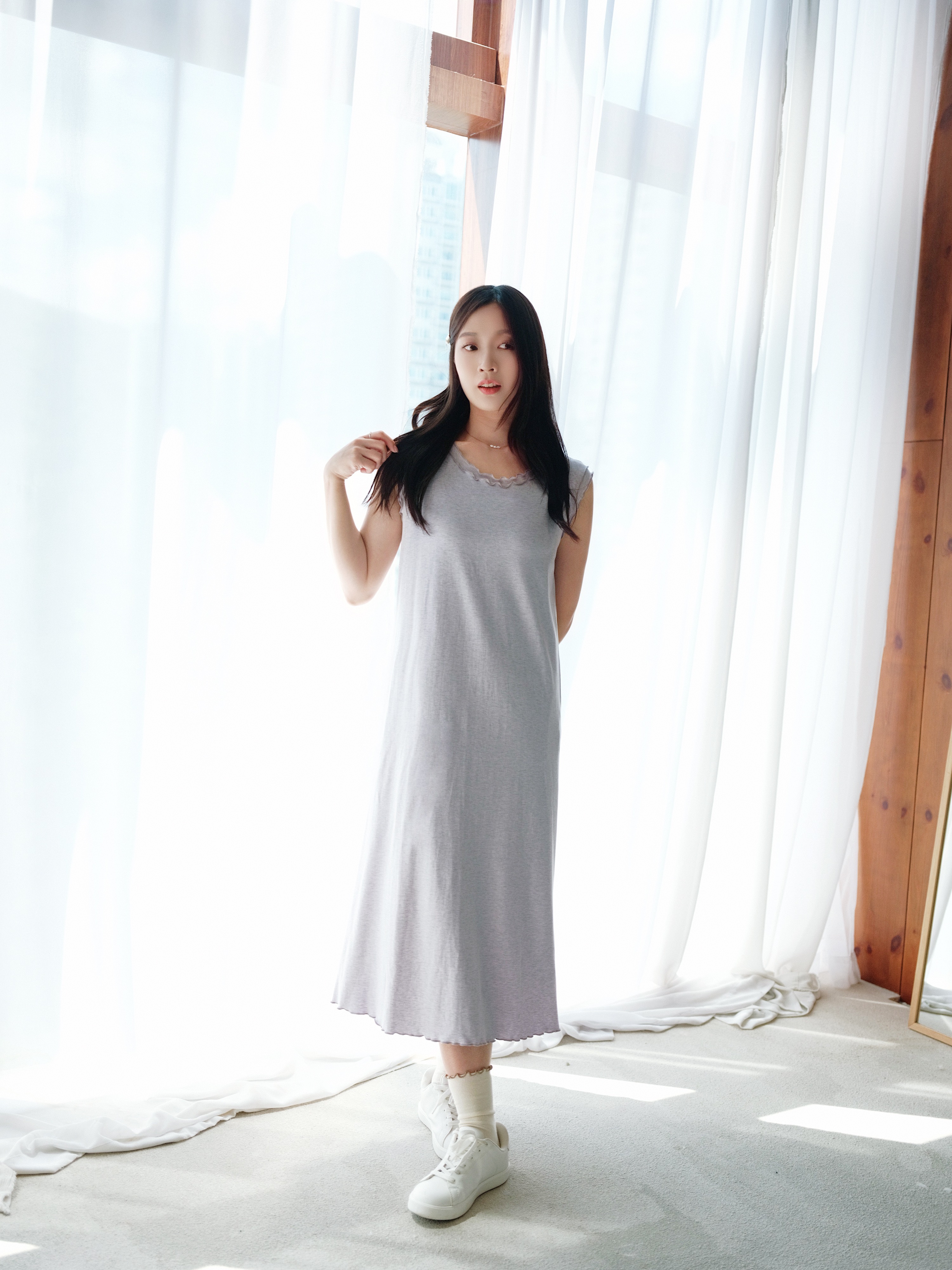 兩色 / 雙層滾邊雪花背心長裙 / Double Lettuce Edge Mélange Sleeveless Dress
