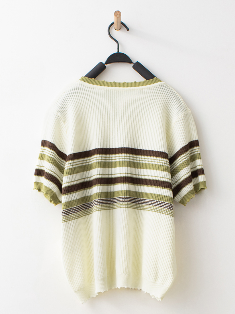 日系條紋微簍空針織短袖上衣