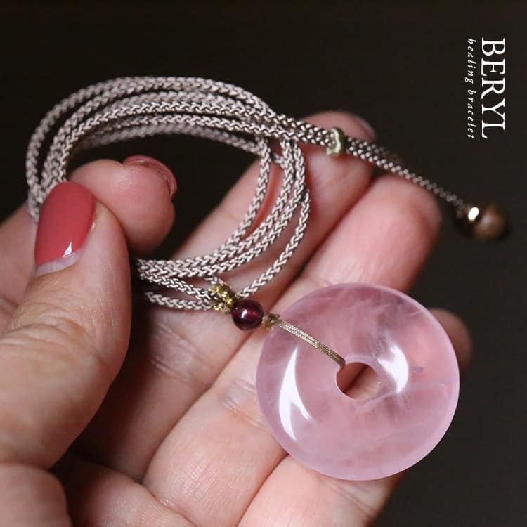 天然芙蓉粉晶平安扣/手工精製編繩