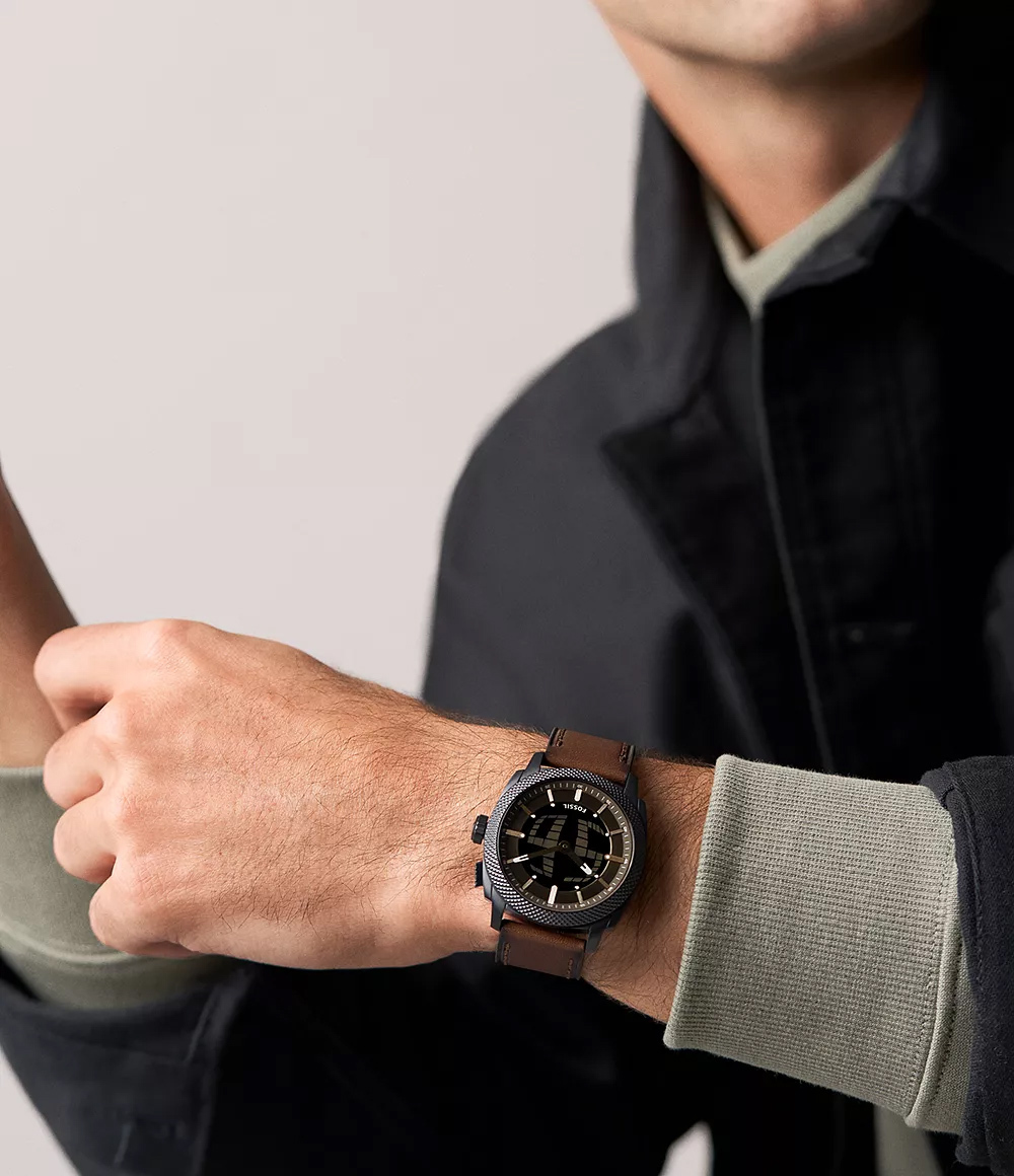 Big Tic Machine 咖啡色真皮錶帶手錶 41MM FS6165