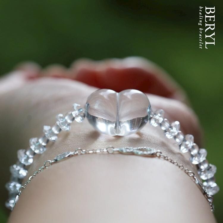 白水晶愛心小屁桃編織項鍊(45cm)