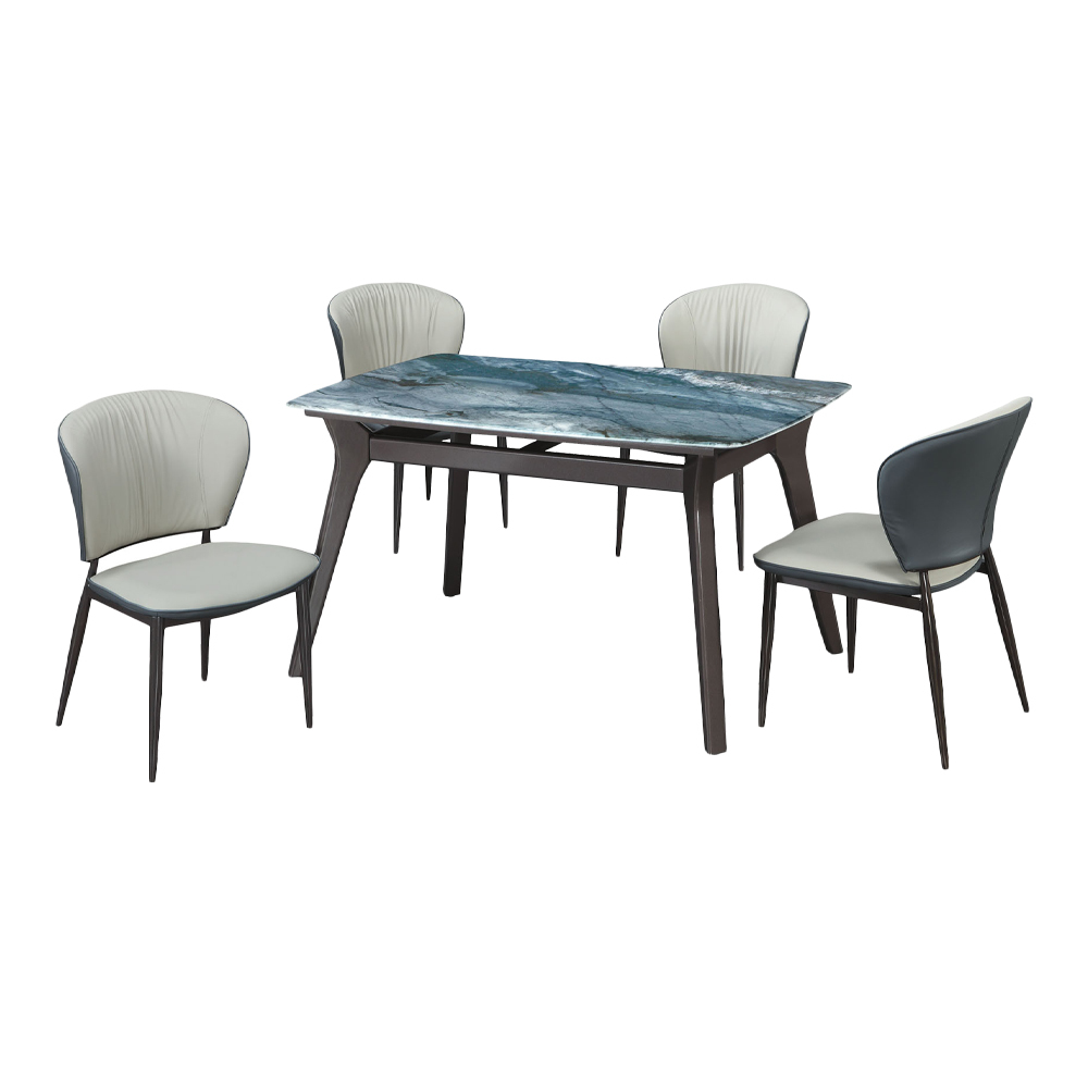 柏蒂家居-波莉4.7尺超晶石餐桌/工作桌+雙色皮革餐椅組合(一桌四椅)