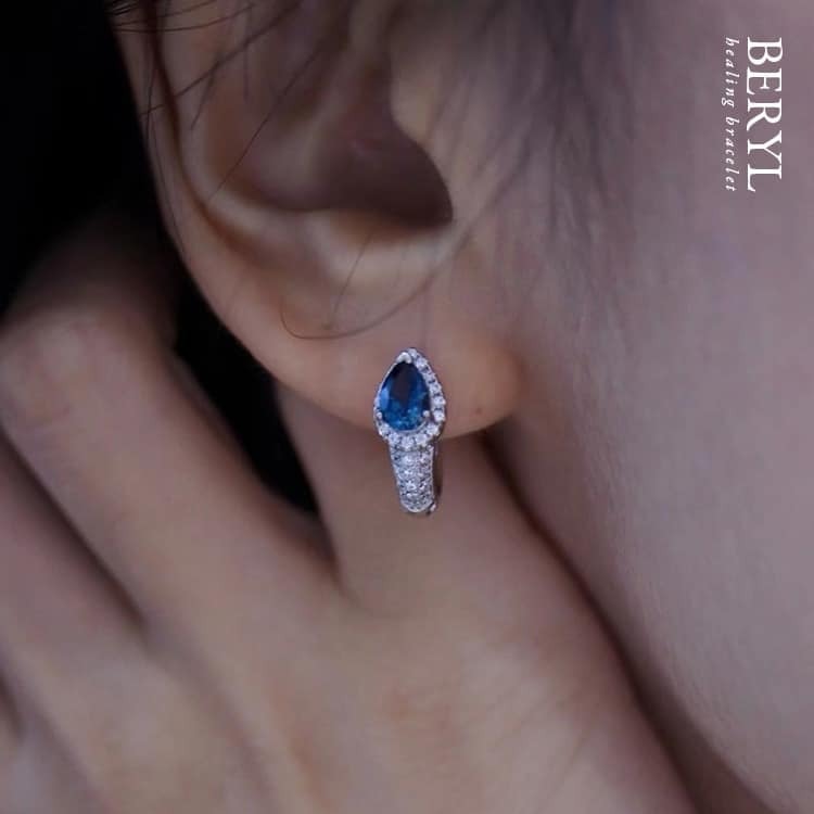 倫敦藍拓帕石純銀耳環