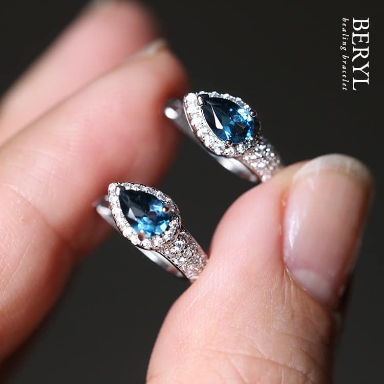 倫敦藍拓帕石純銀耳環