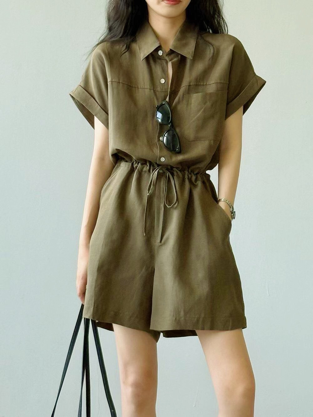 202612-韓系率性工裝口袋抽繩連身褲