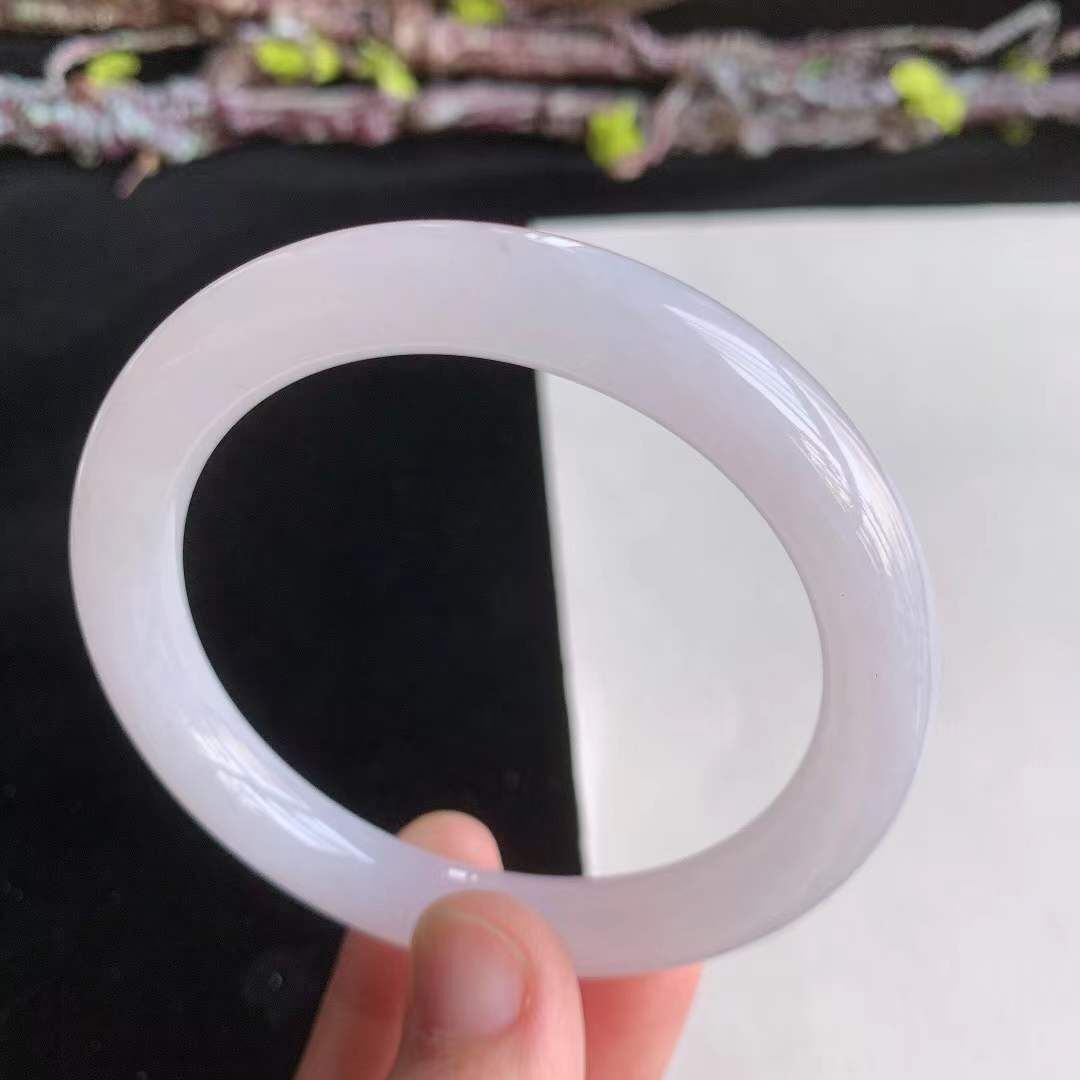 372659 55.3mm翡翠冰糯水潤紫底圓條手鐲 (54-56)