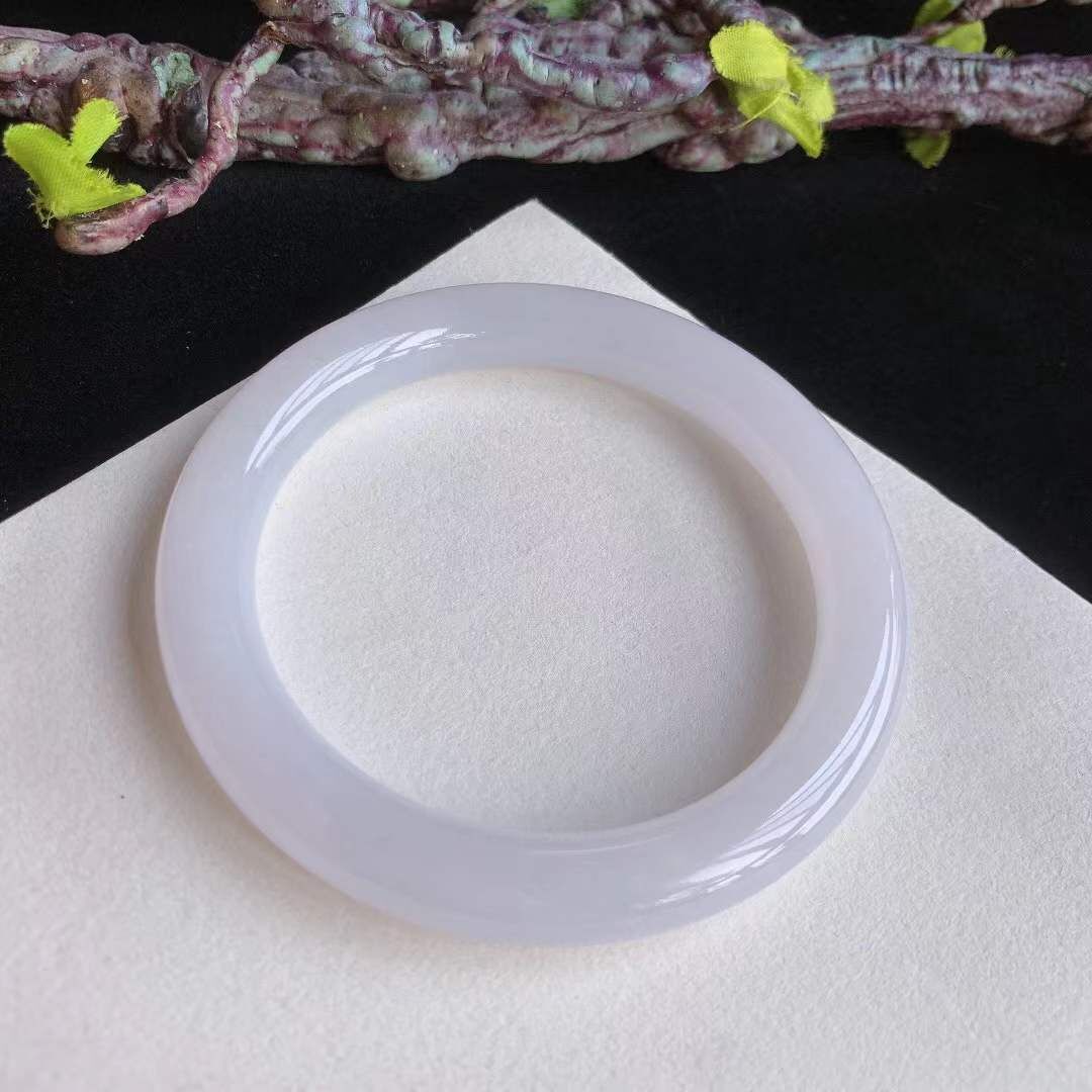 翡翠冰糯水潤紫底圓條手鐲,天然翡翠A玉, 緬甸玉, Jade, Jadeite