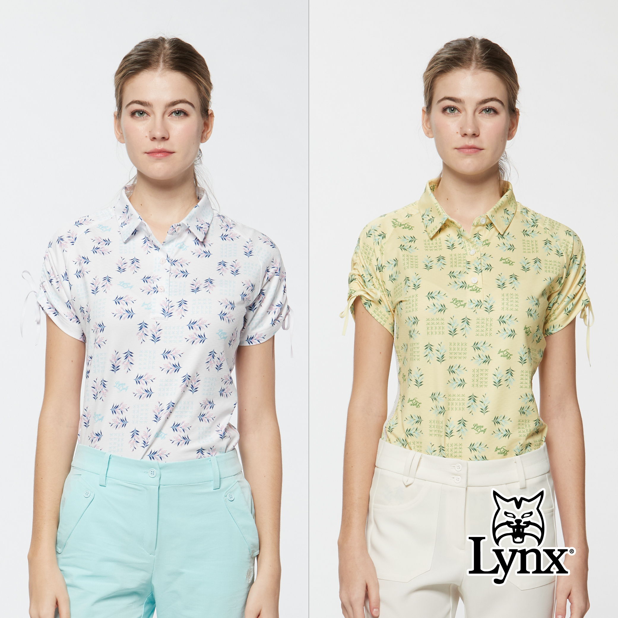 女款吸濕排汗水波紋數位印花合身版半開襟短袖POLO衫